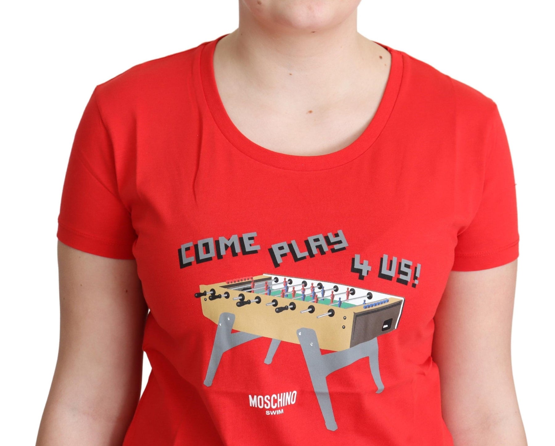 Moschino Red Cotton Come Play 4 Us Print Tops Blouse T-shirt | Regal Royce