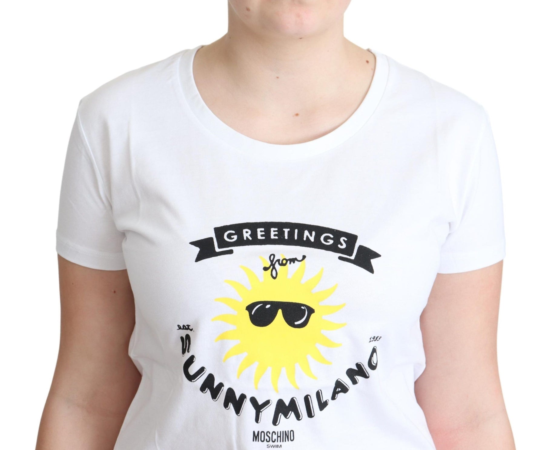 Moschino White Cotton Sunny Milano Print T-shirt | Regal Royce