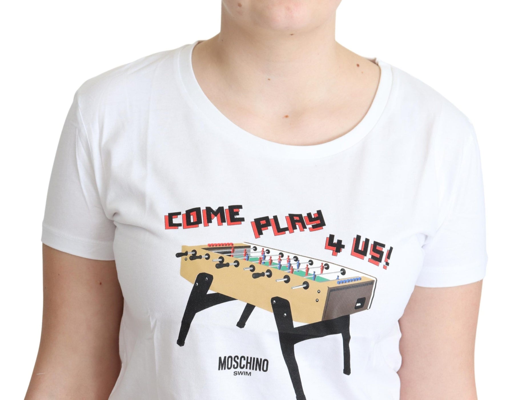 Moschino White Cotton Come Play 4 Us Print Tops T-shirt | Regal Royce