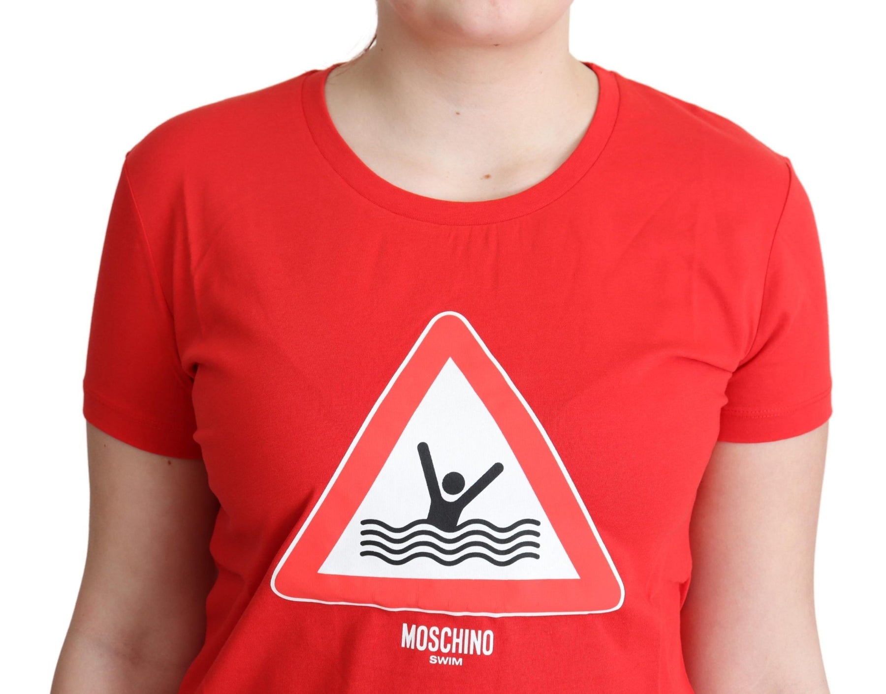 Moschino Red Cotton Swim Graphic Triangle Print  T-shirt | Regal Royce