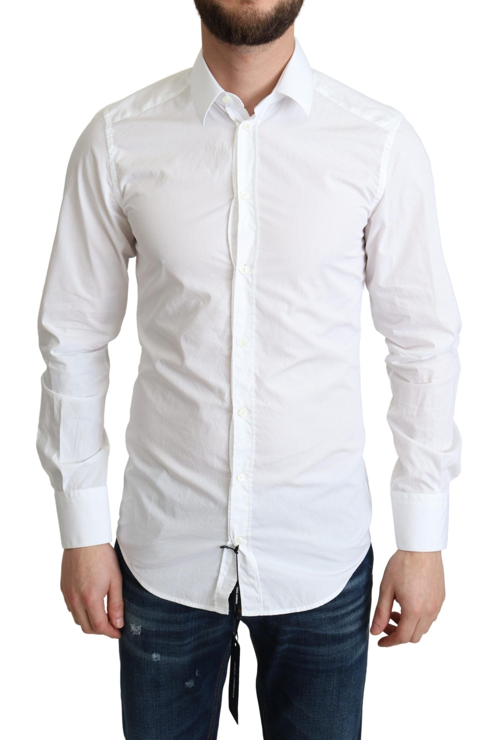 Dolce & Gabbana White Cotton Long Sleeves Men Formal Shirt | Regal Royce