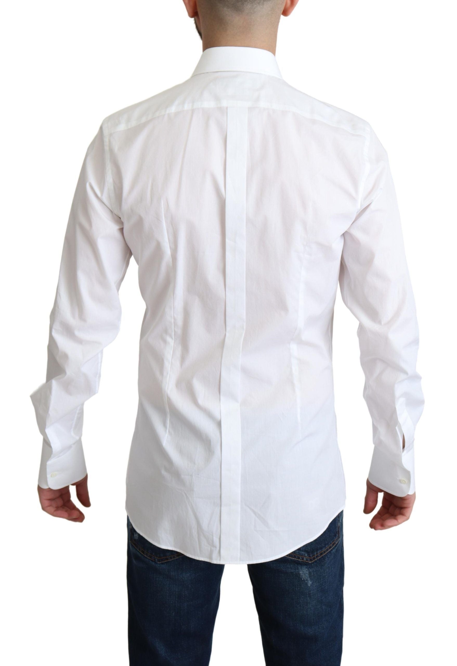 Dolce & Gabbana White Bib Cotton Poplin Men Formal Shirt | Regal Royce