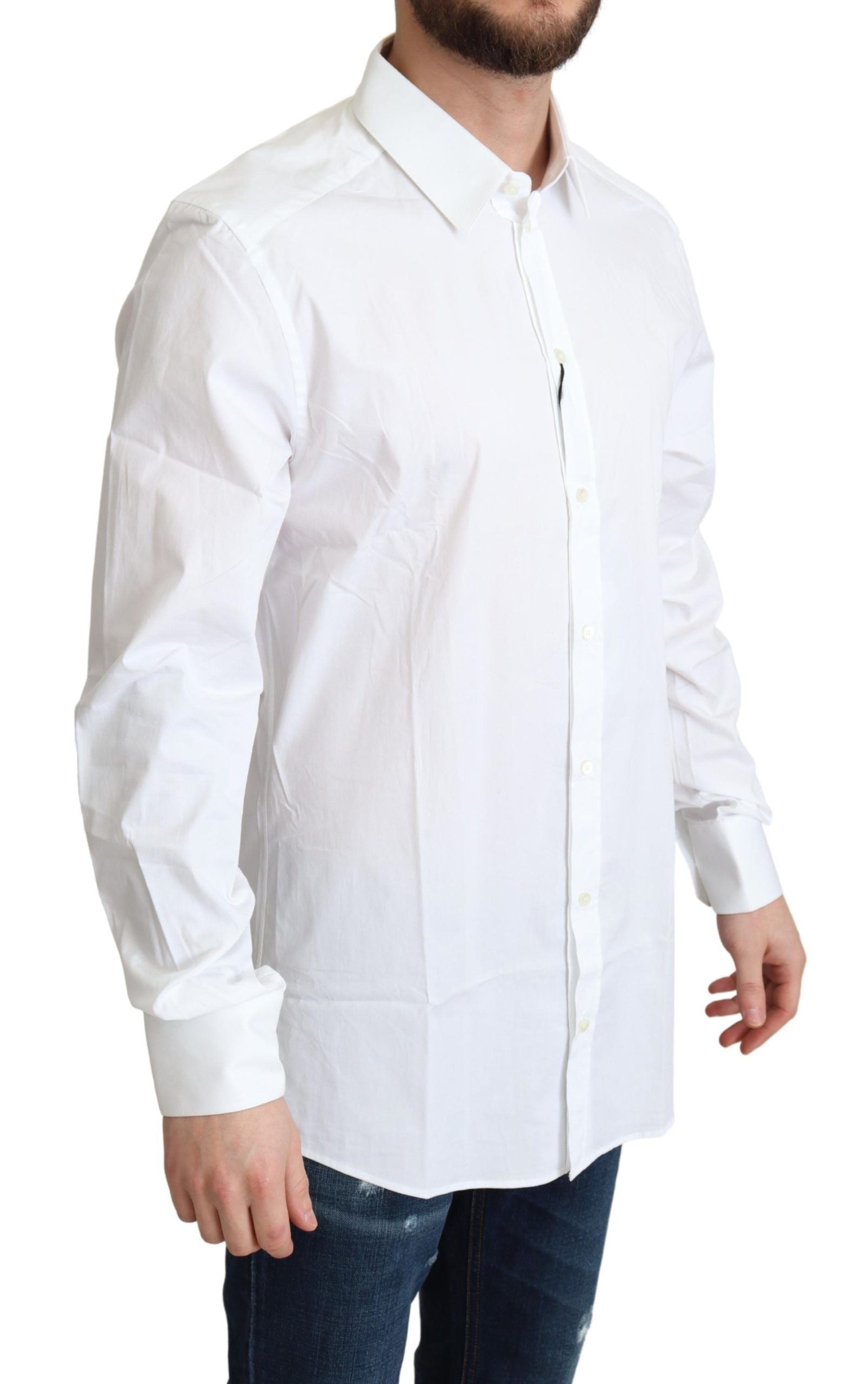 Dolce & Gabbana White Cotton Stretch Men Dress Formal Shirt | Regal Royce