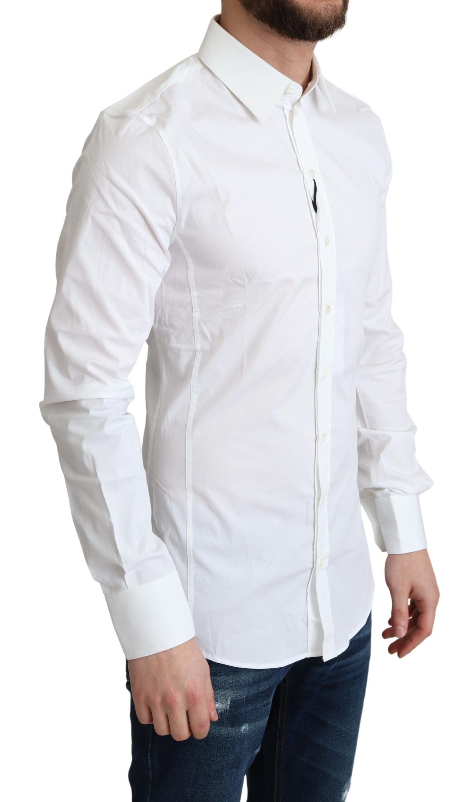 Dolce & Gabbana White Cotton Stretch Men Formal SICILIA Shirt | Regal Royce