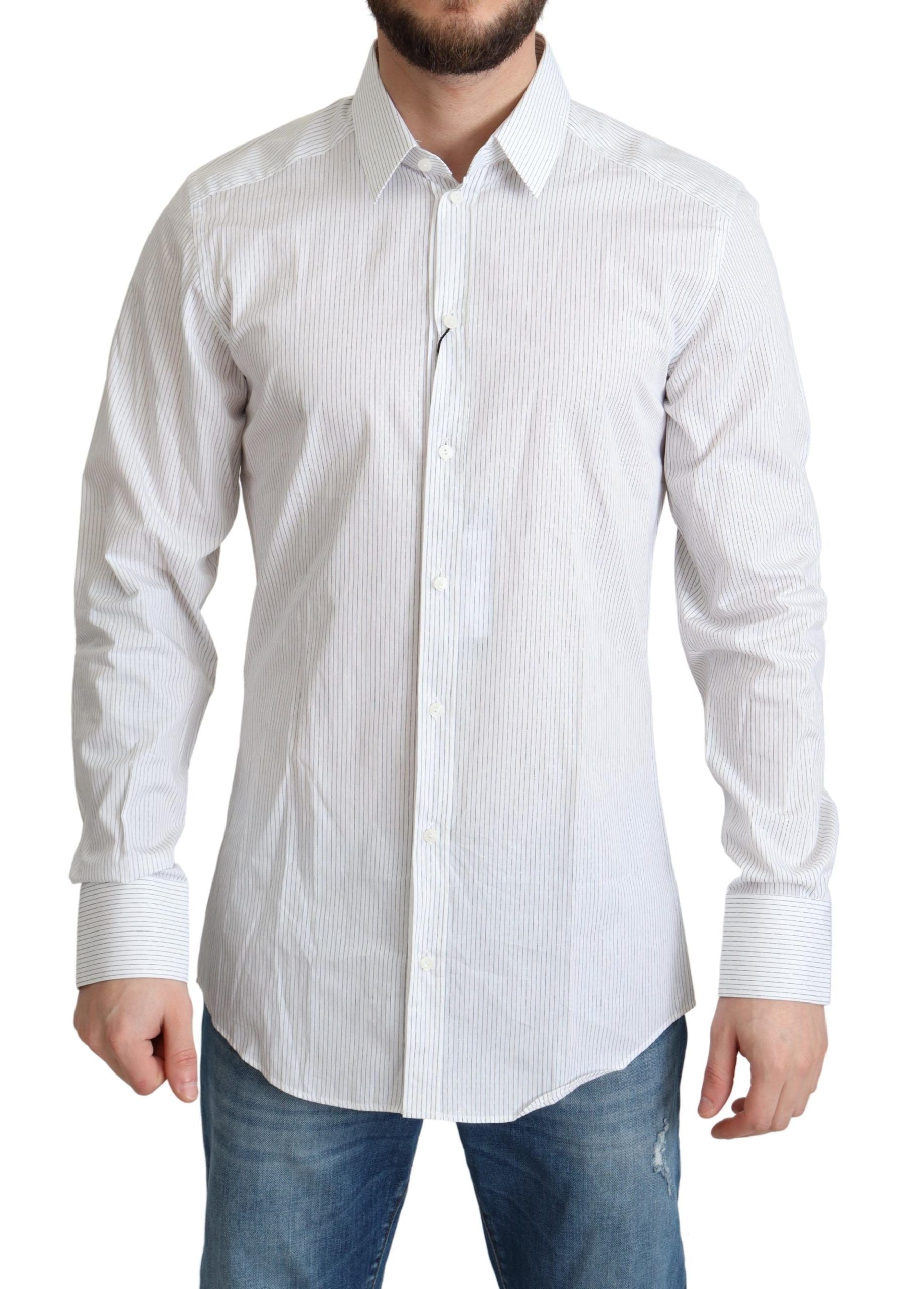 Dolce & Gabbana White Stripes Cotton Formal Dress Shirt | Regal Royce