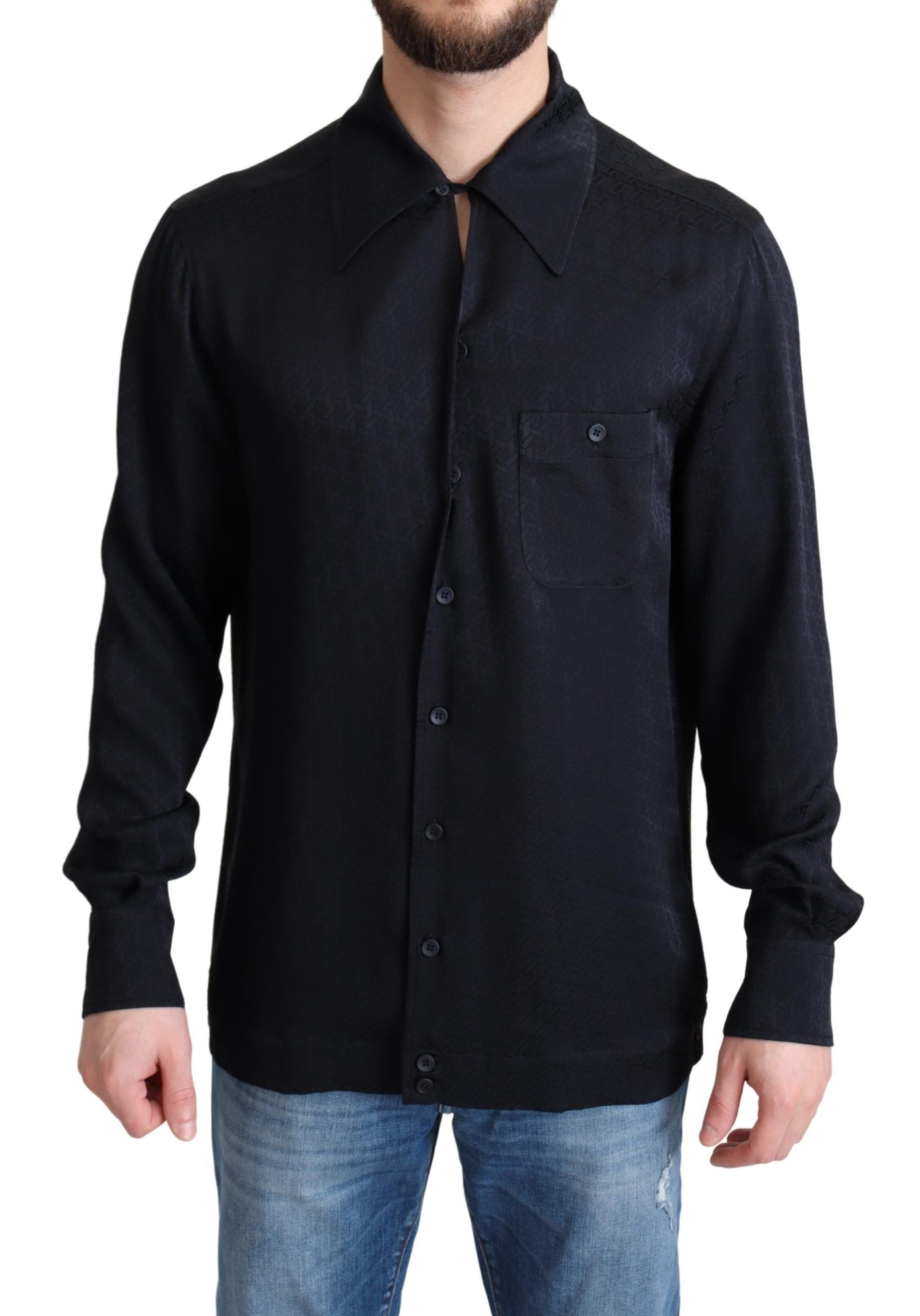Dolce & Gabbana Black Jacquard Silk Casual Button Down Shirt | Regal Royce