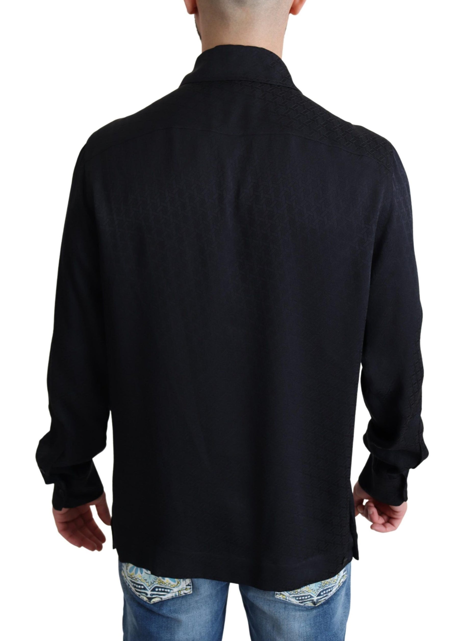 Dolce & Gabbana Black Jacquard Silk Casual Button Down Shirt | Regal Royce