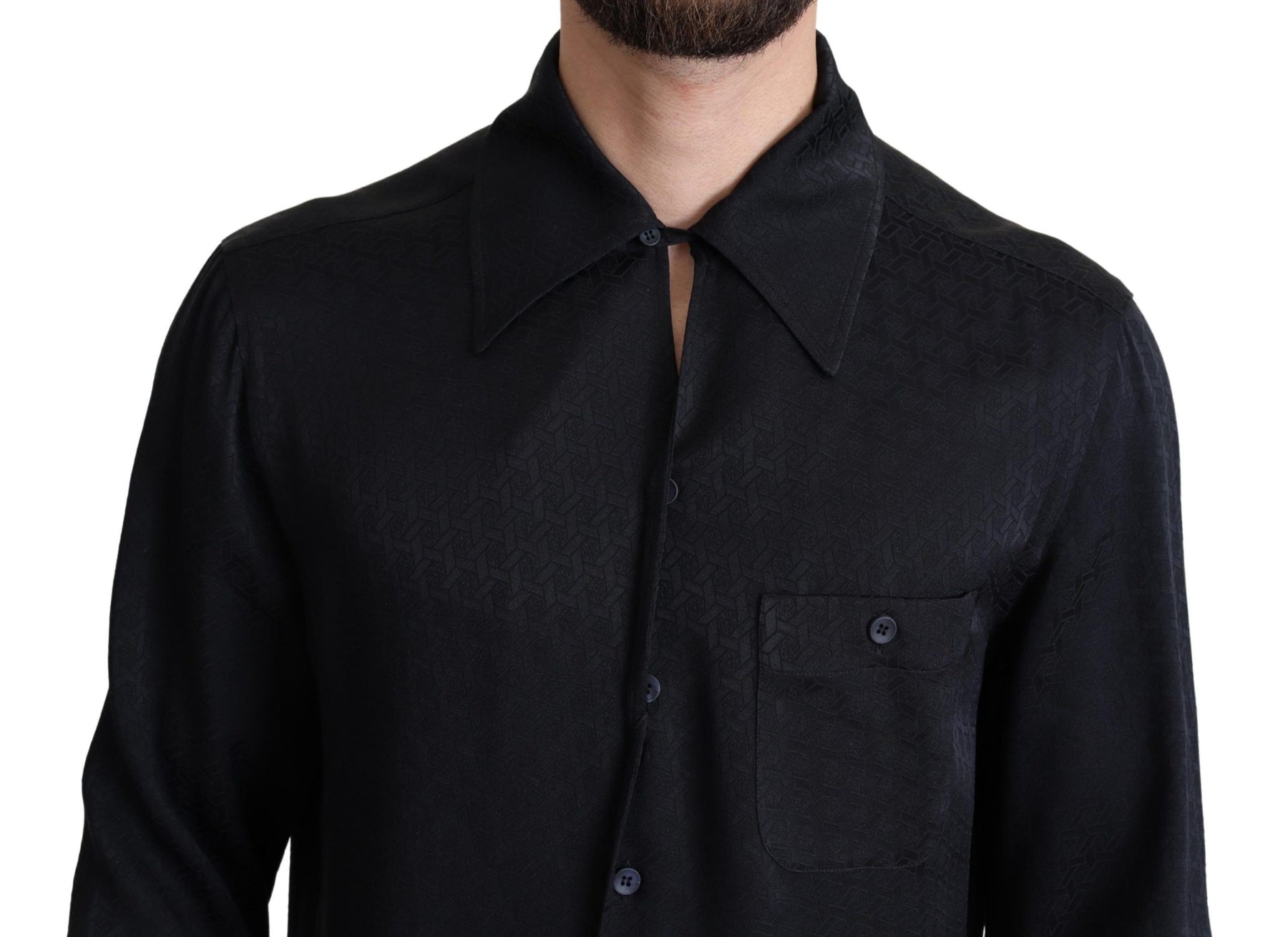 Dolce & Gabbana Black Jacquard Silk Casual Button Down Shirt | Regal Royce
