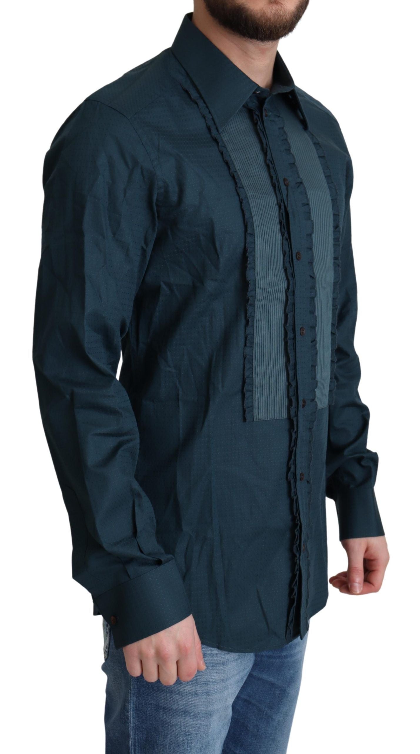 Dolce & Gabbana Blue Placket Cotton Dress Formal Shirt | Regal Royce