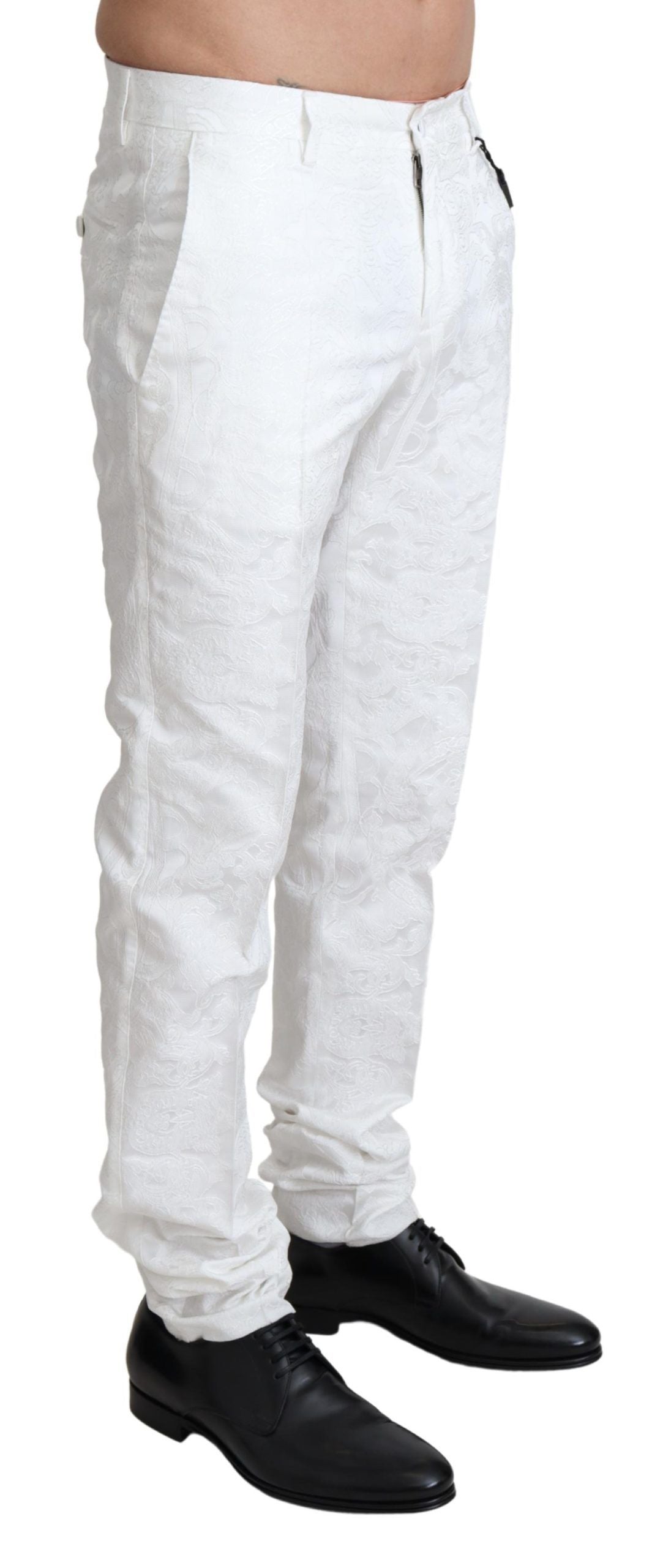 Dolce & Gabbana White Brocade Jaquard Dress Trouser Pants | Regal Royce