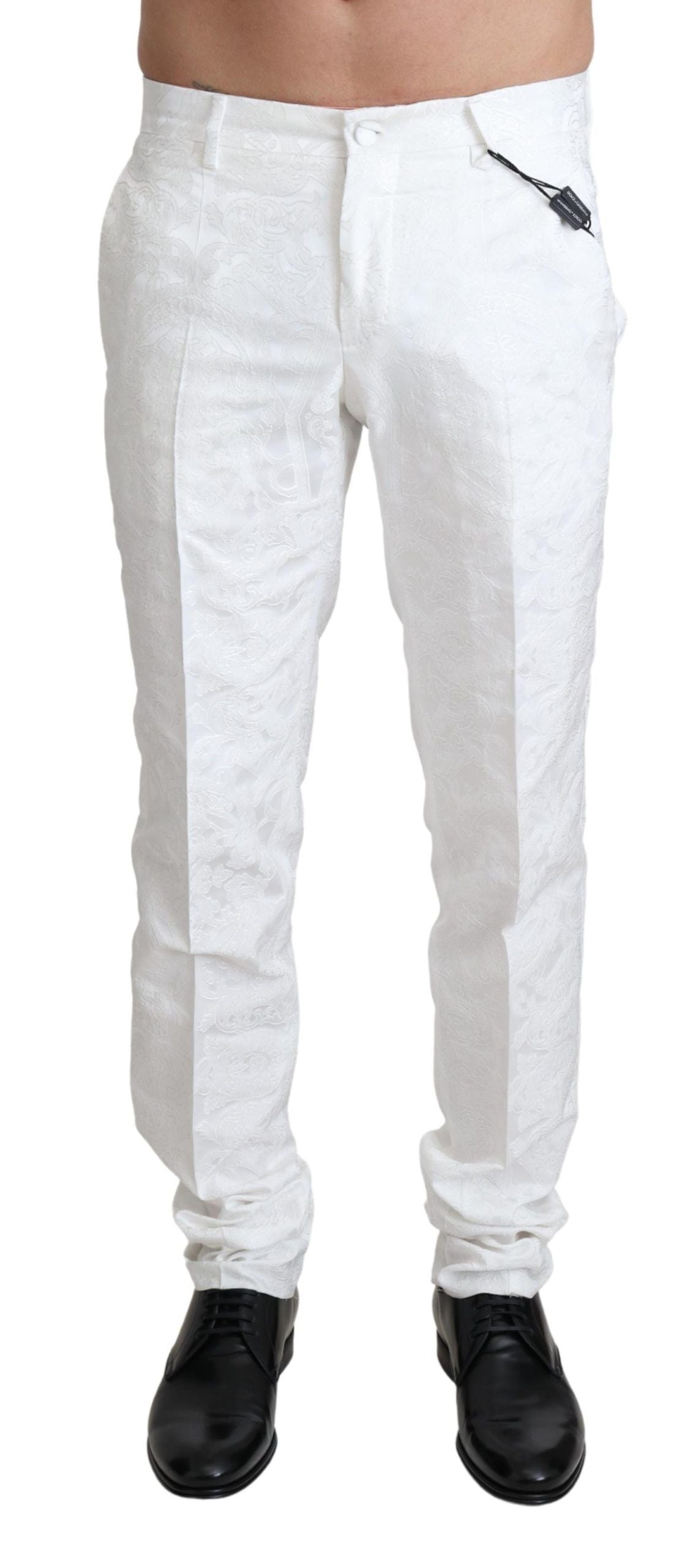 Dolce & Gabbana White Brocade Jaquard Dress Trouser Pants | Regal Royce