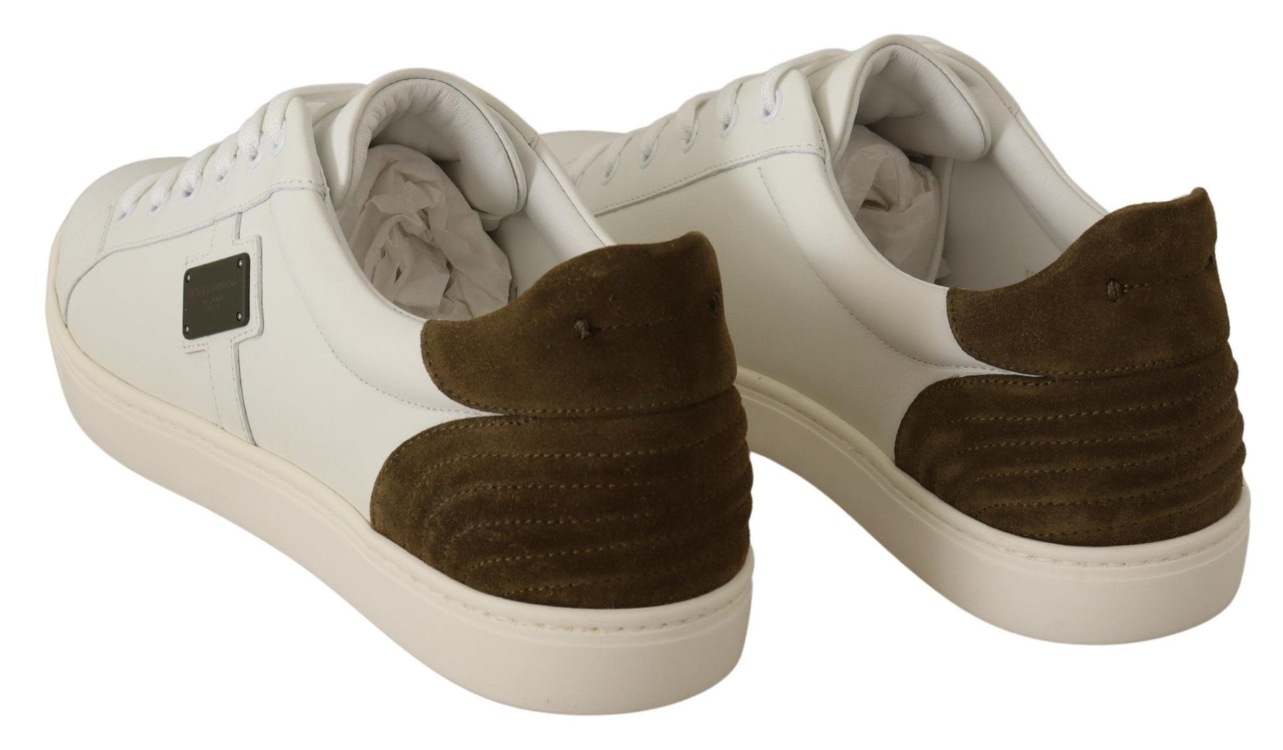 Dolce & Gabbana White Suede Leather Mens Low Tops Sneakers | Regal Royce