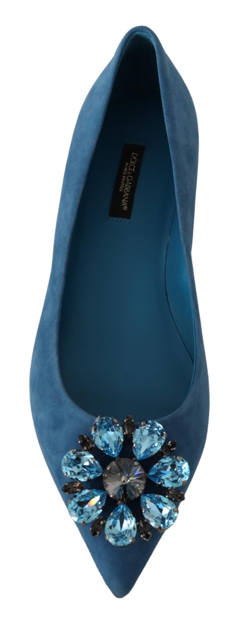 Dolce & Gabbana Blue Suede Crystals Loafers Flats Shoes | Regal Royce