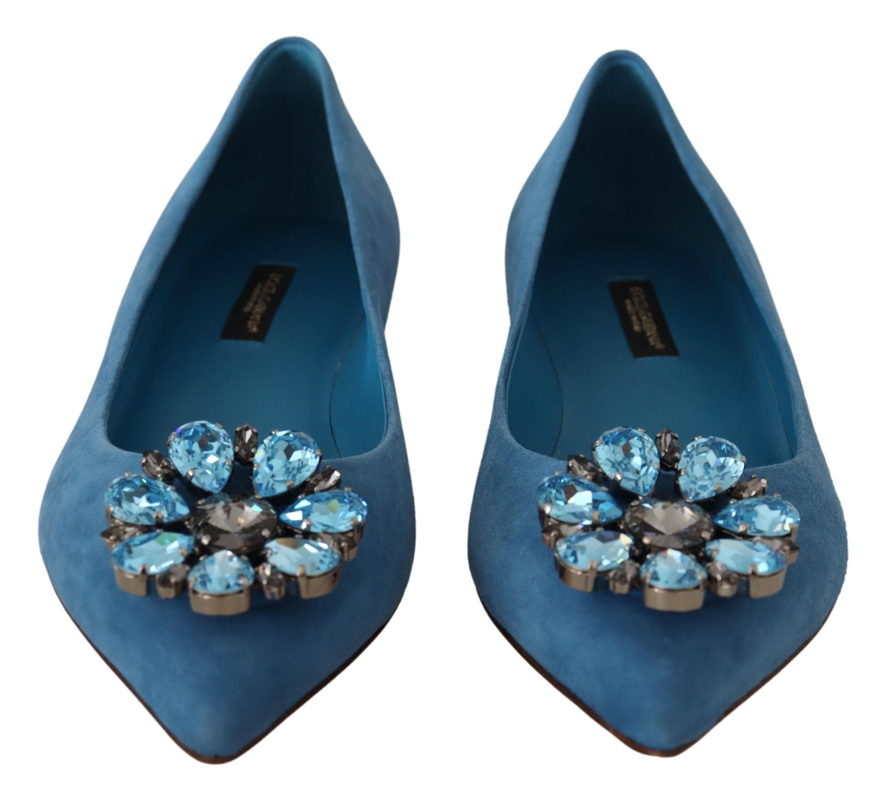 Dolce & Gabbana Blue Suede Crystals Loafers Flats Shoes | Regal Royce
