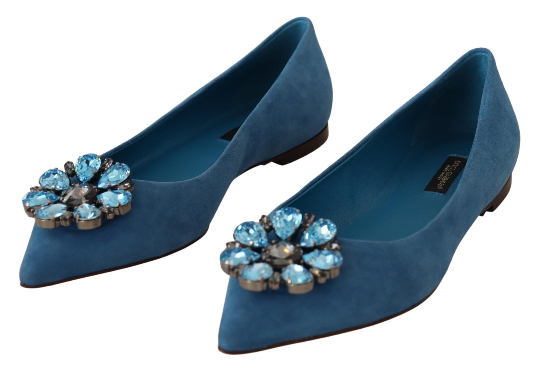 Dolce & Gabbana Blue Suede Crystals Loafers Flats Shoes | Regal Royce
