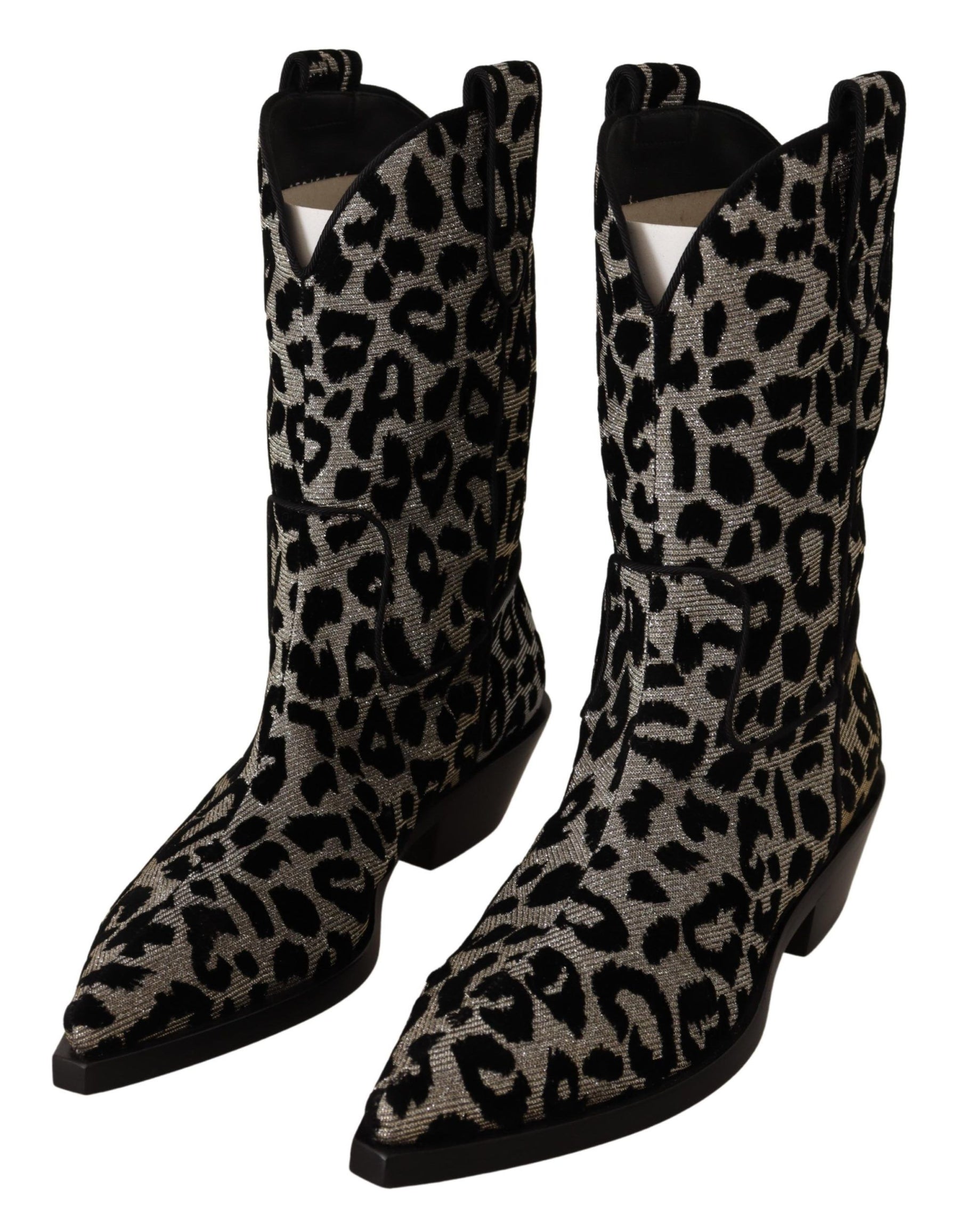 Dolce & Gabbana Gray Black Leopard Cowboy Boots Shoes | Regal Royce