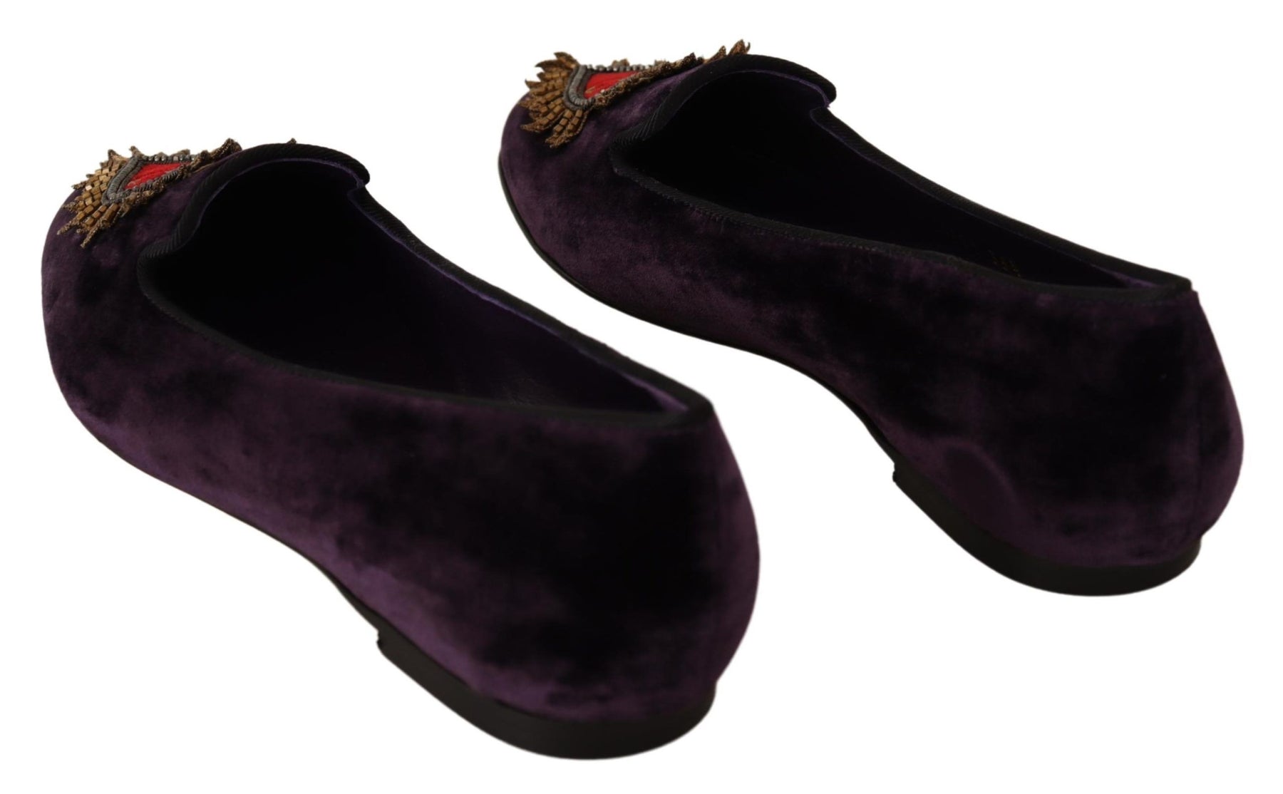 Dolce & Gabbana Purple Velvet DG Heart Loafers Flats Shoes | Regal Royce