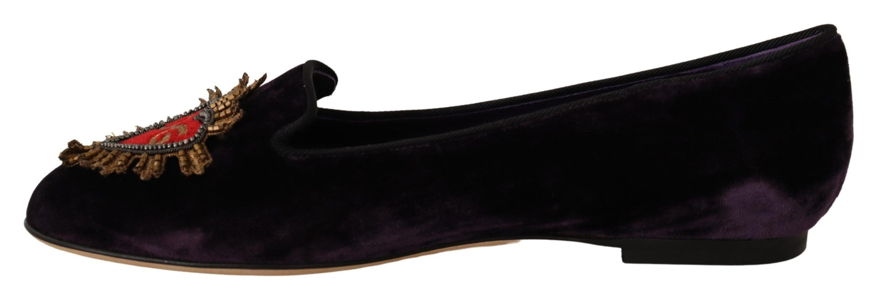 Dolce & Gabbana Purple Velvet DG Heart Loafers Flats Shoes | Regal Royce