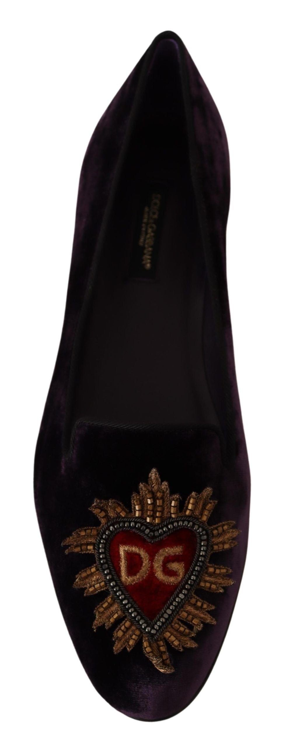 Dolce & Gabbana Purple Velvet DG Heart Loafers Flats Shoes | Regal Royce