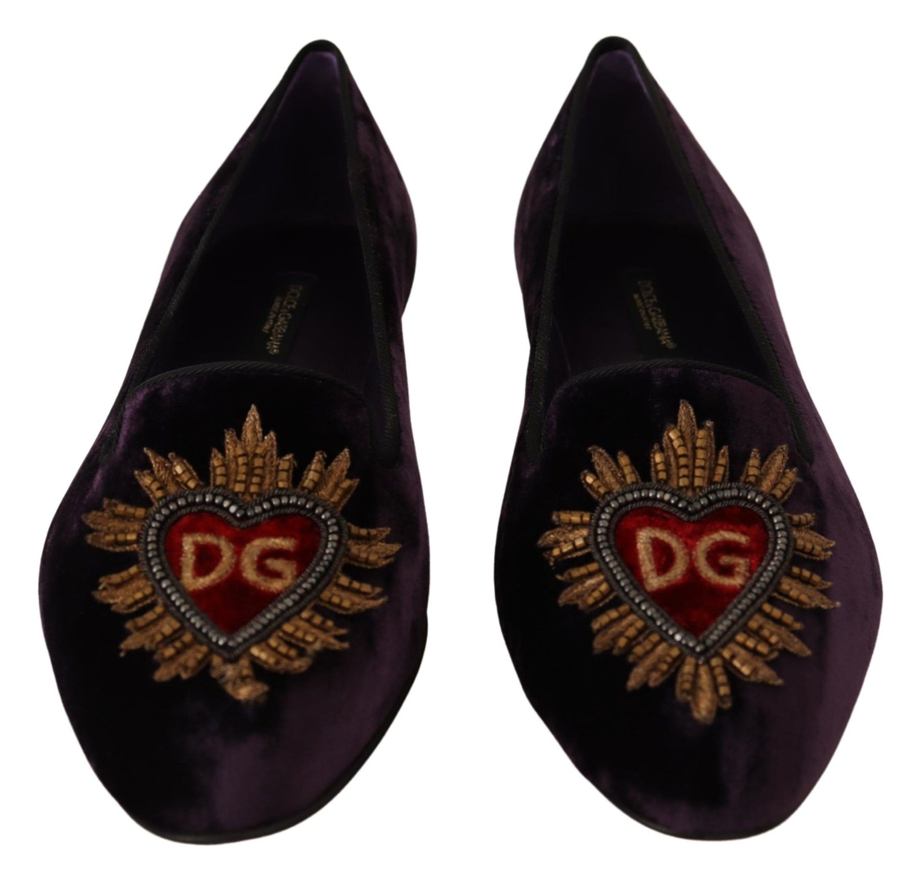 Dolce & Gabbana Purple Velvet DG Heart Loafers Flats Shoes | Regal Royce