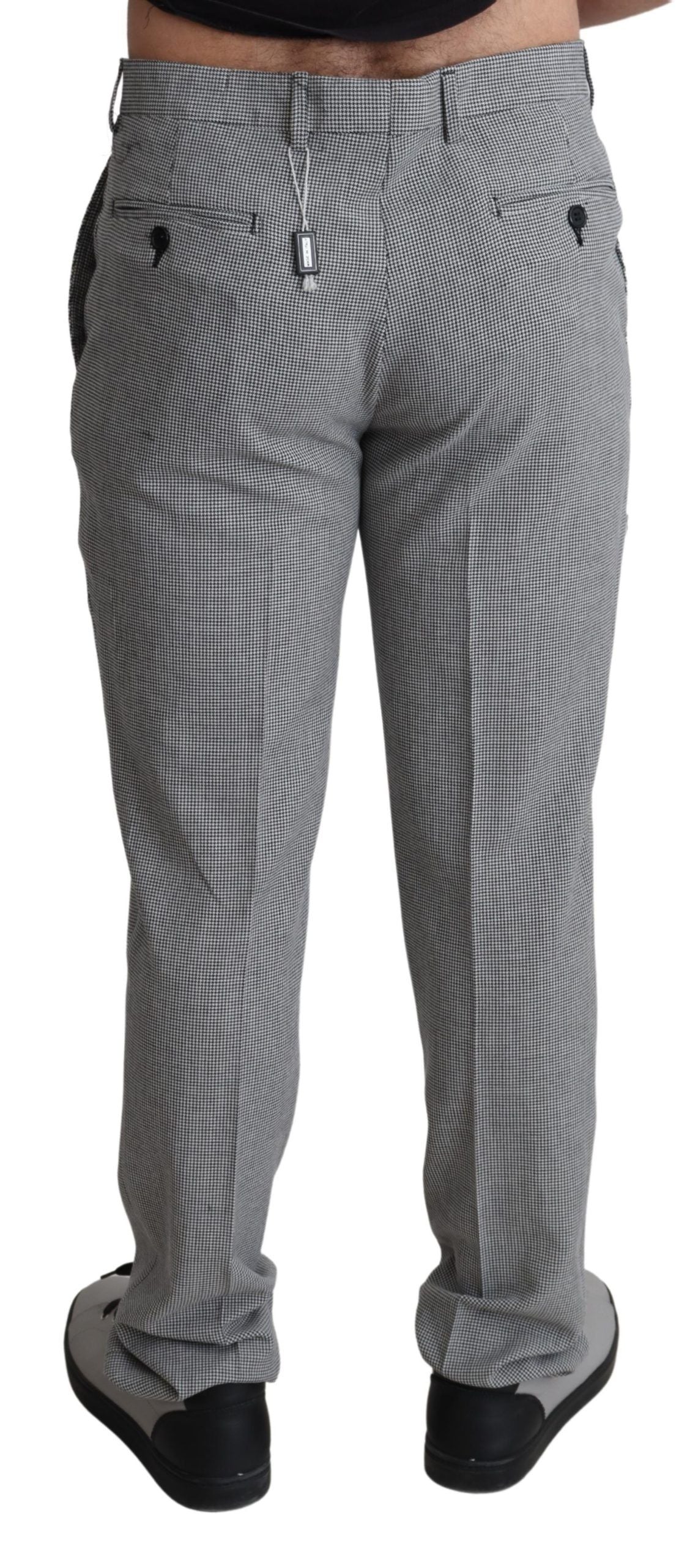 BENCIVENGA Gray Wool Checkered Dress Men Formal Trouser Pants | Regal Royce