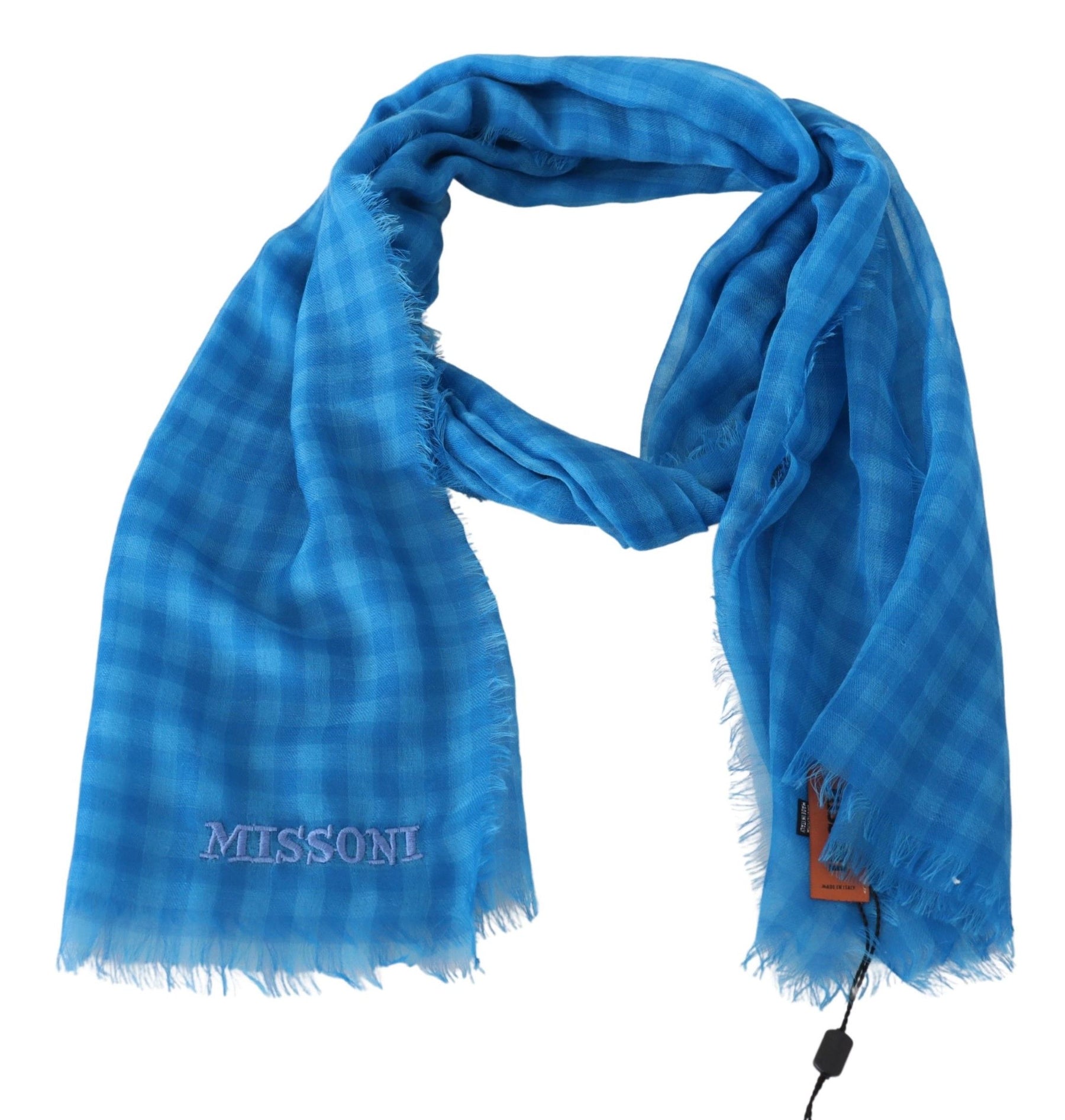 Missoni Blue Checkered Cashmere Unisex Wrap Fringes Scarf | Regal Royce
