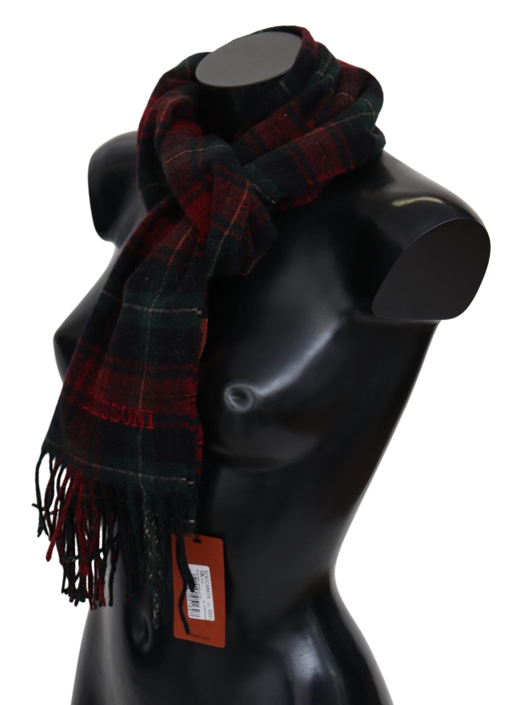 Missoni Black Red Check Wool Unisex Neck Wrap Fringes Scarf | Regal Royce