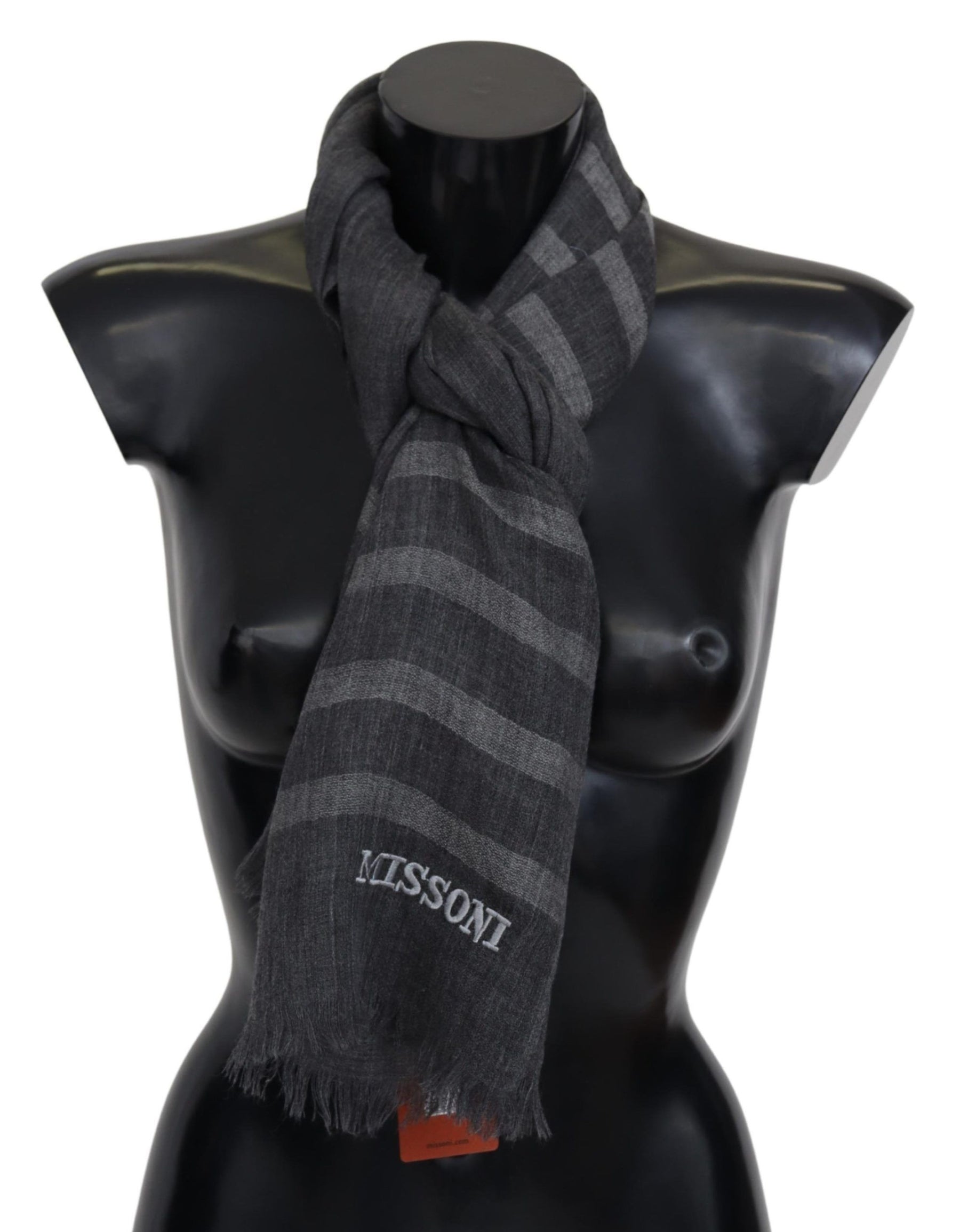 Missoni Gray Striped Wool Unisex Neck Wrap Fringes Scarf | Regal Royce