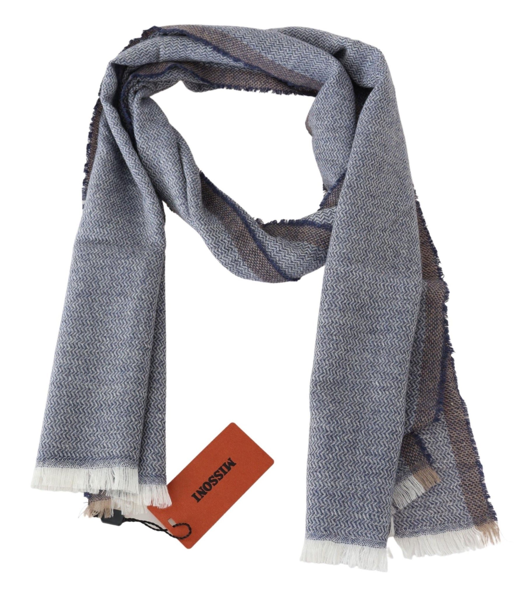 Missoni Gray Striped Wool Unisex Neck Wrap Fringes Scarf | Regal Royce