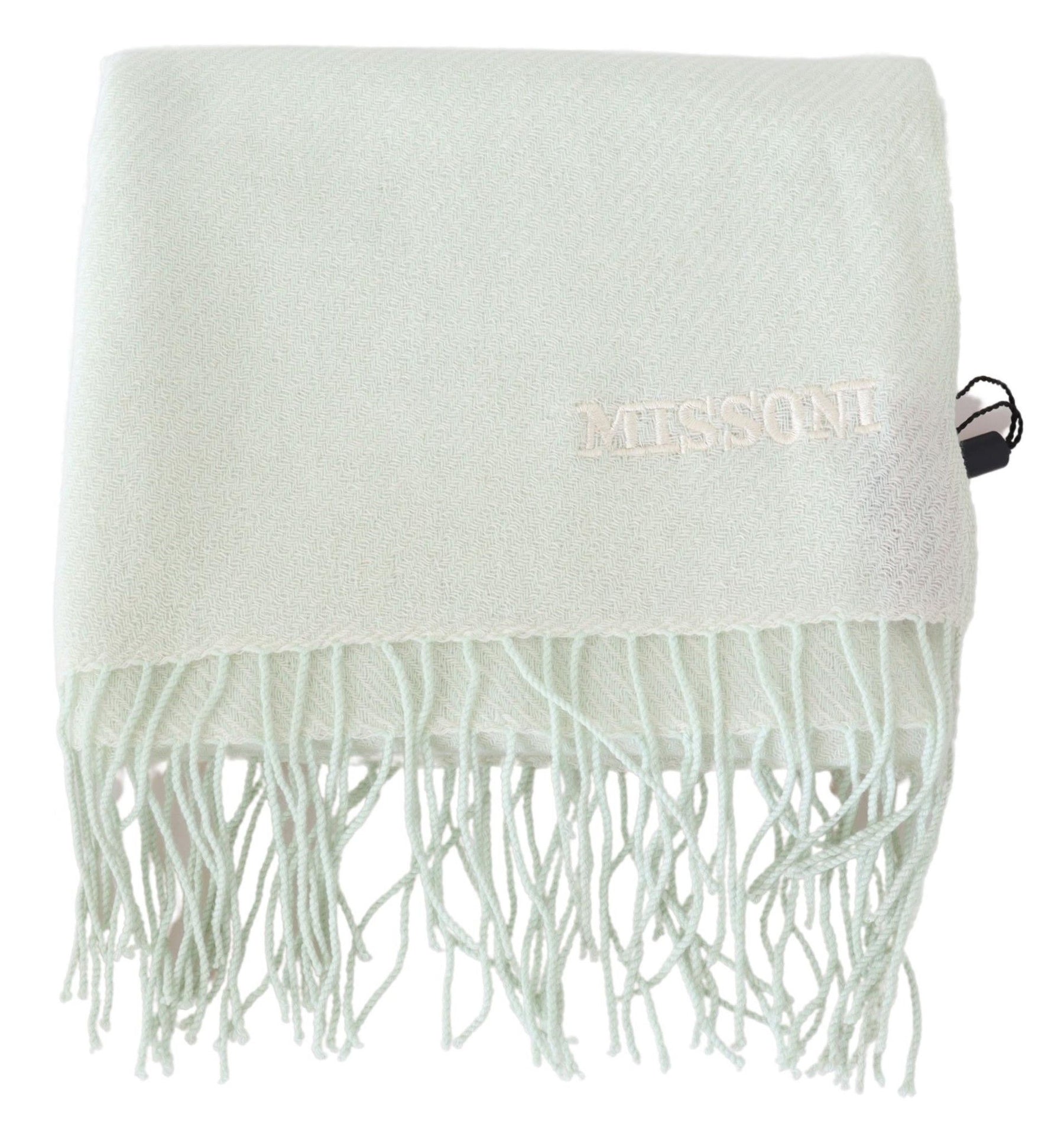Missoni Light Green Pattern Cashmere Unisex Wrap Fringes Scarf | Regal Royce