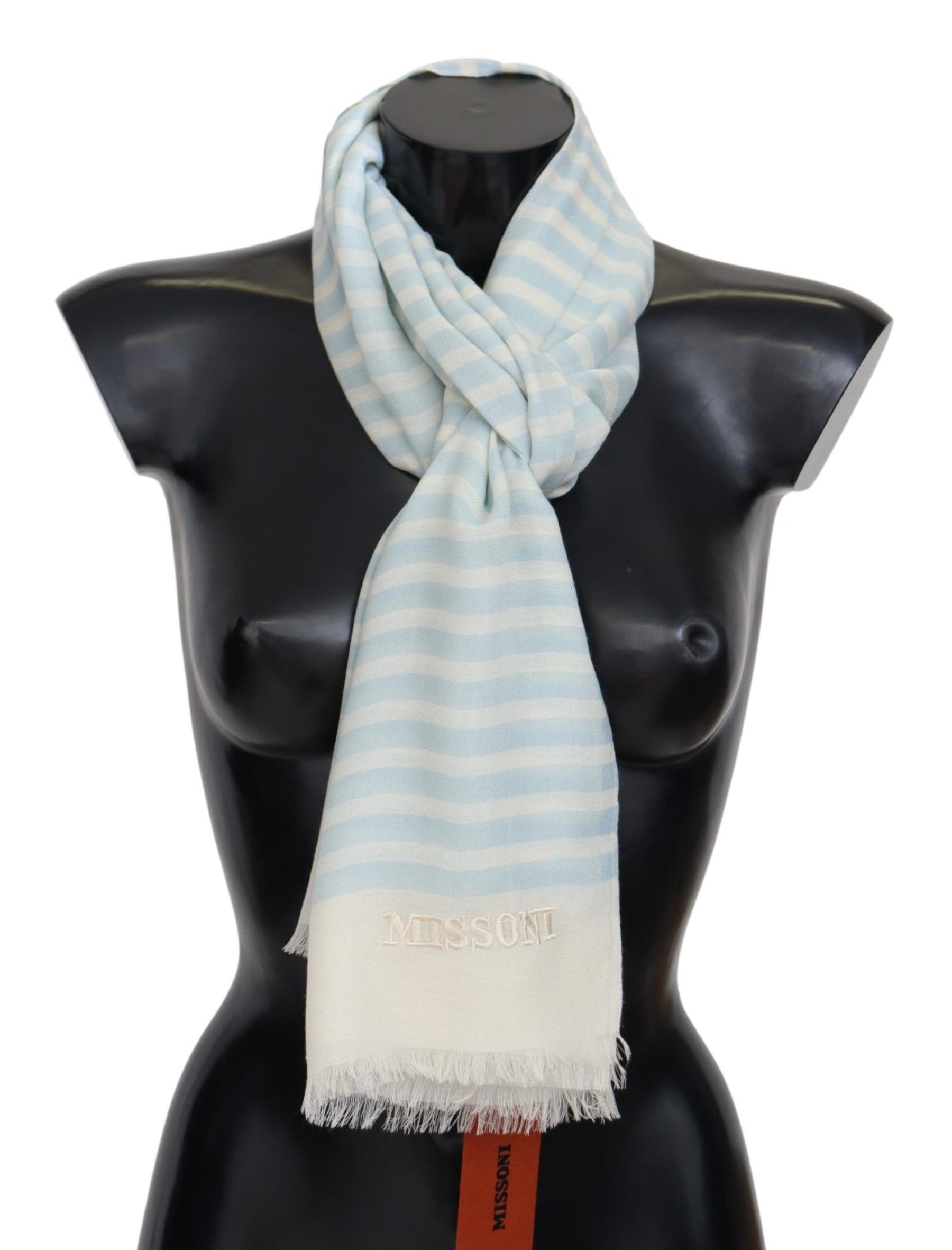 Missoni Blue White Lined Cashmere Unisex Wrap Scarf | Regal Royce