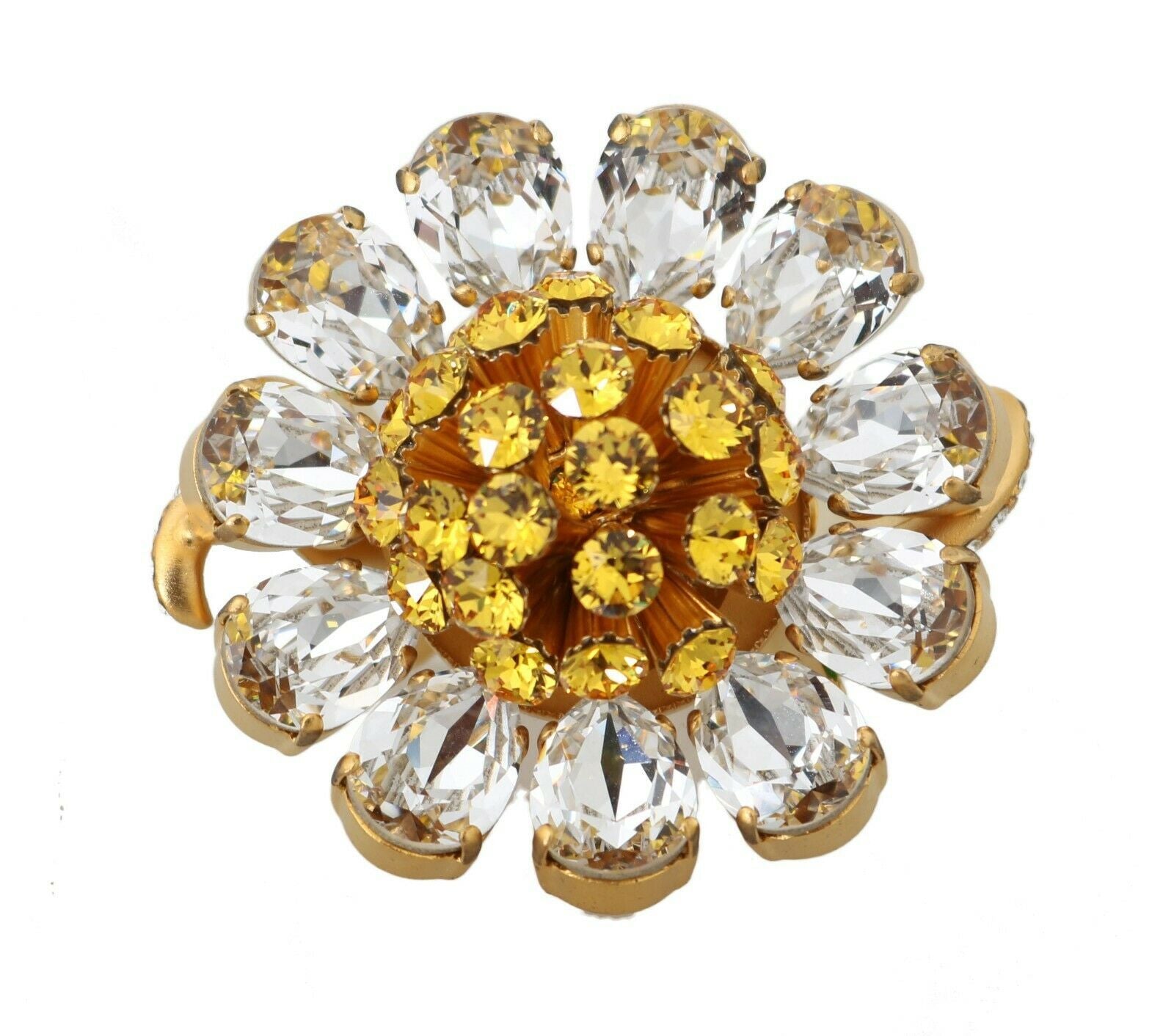 Dolce & Gabbana Gold Brass Yellow Crystal Flower Ring | Regal Royce