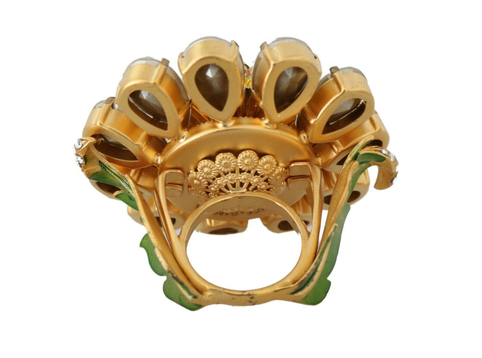Dolce & Gabbana Gold Brass Yellow Crystal Flower Ring | Regal Royce