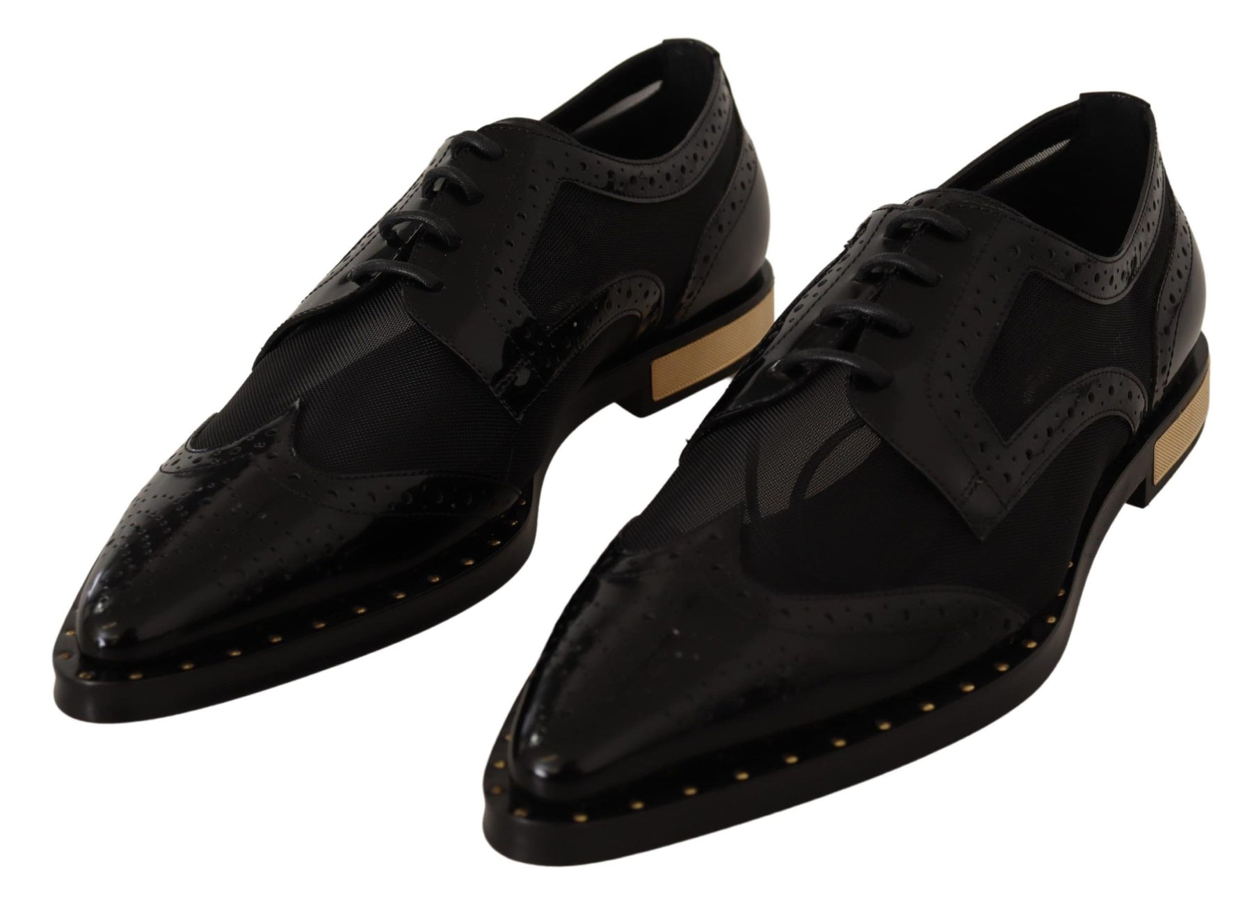 Dolce & Gabbana Black Leather Broques Sheer Wingtip Shoes | Regal Royce