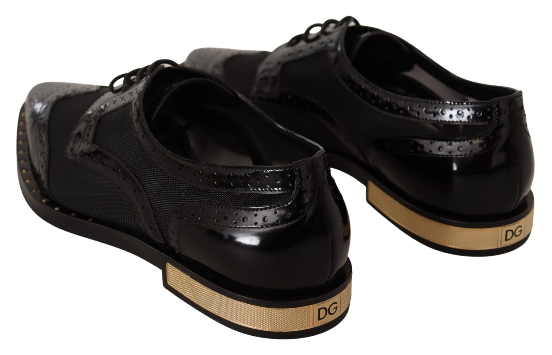 Dolce & Gabbana Black Leather Broques Sheer Wingtip Shoes | Regal Royce