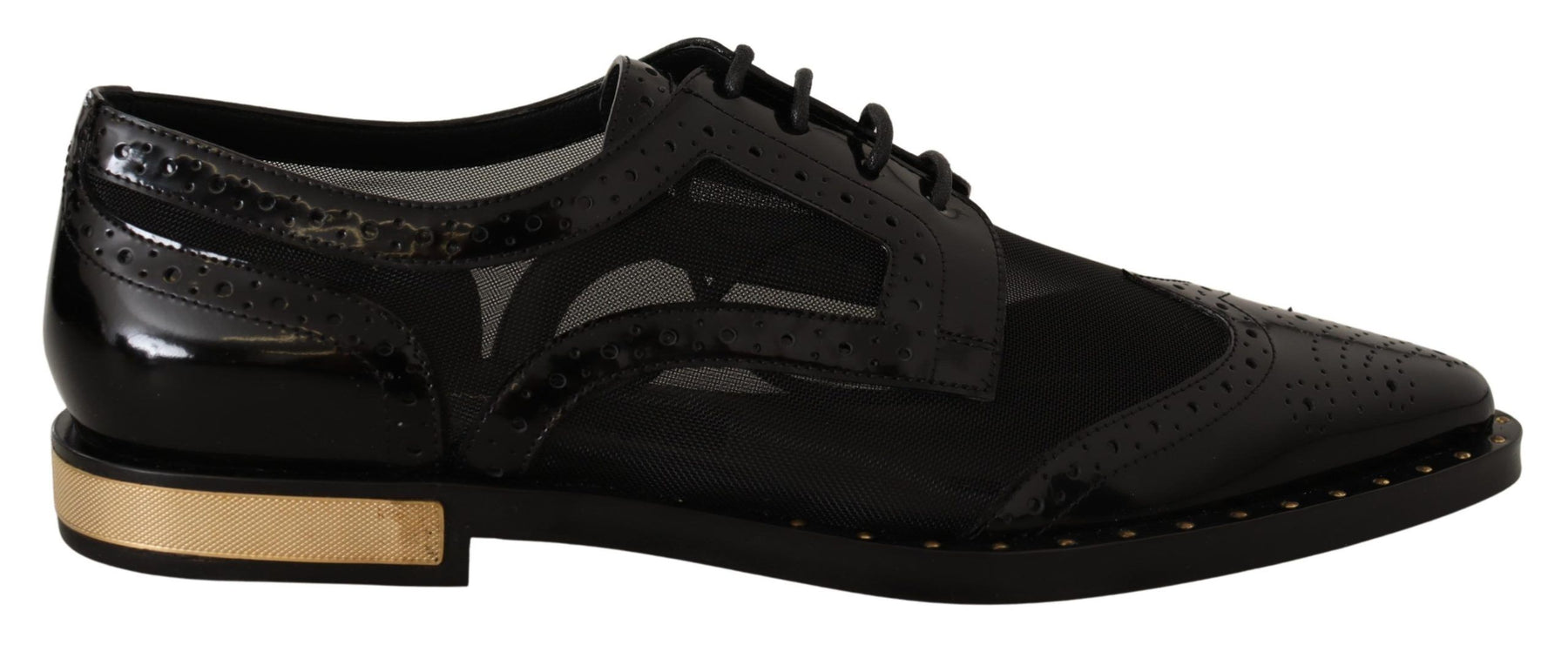 Dolce & Gabbana Black Leather Broques Sheer Wingtip Shoes | Regal Royce