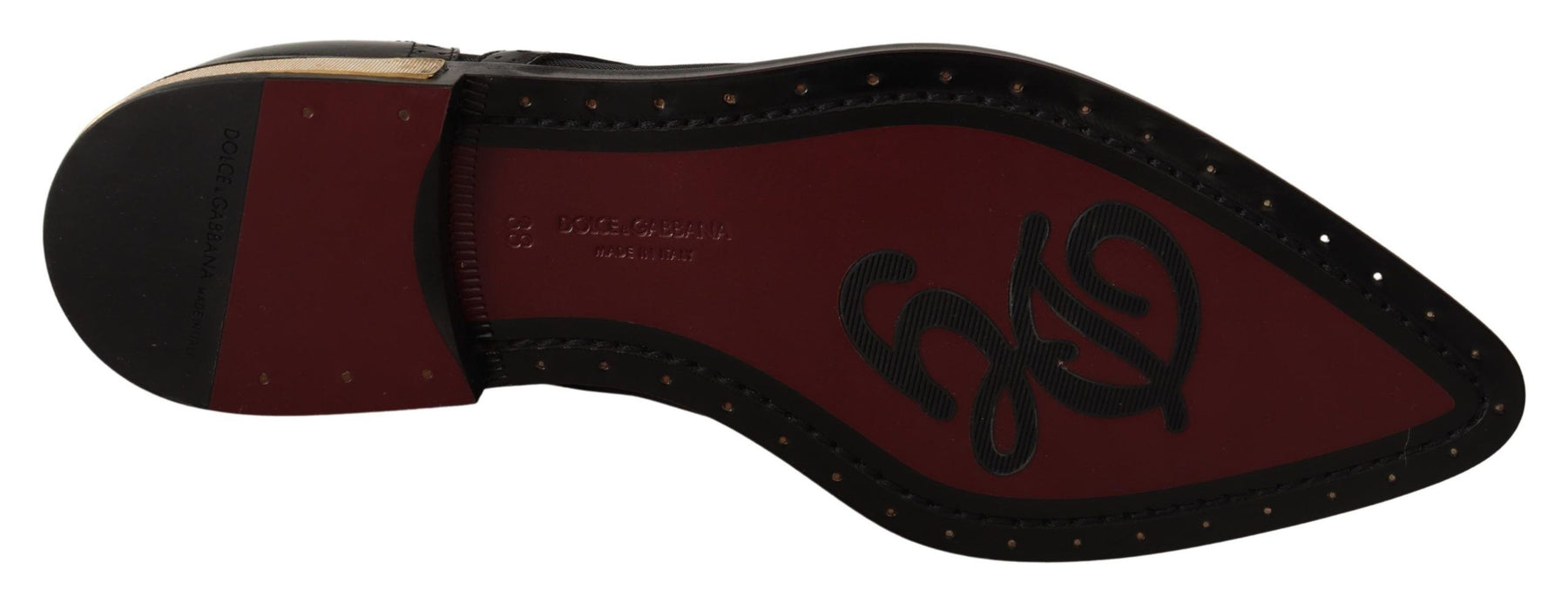 Dolce & Gabbana Black Leather Broques Sheer Wingtip Shoes | Regal Royce