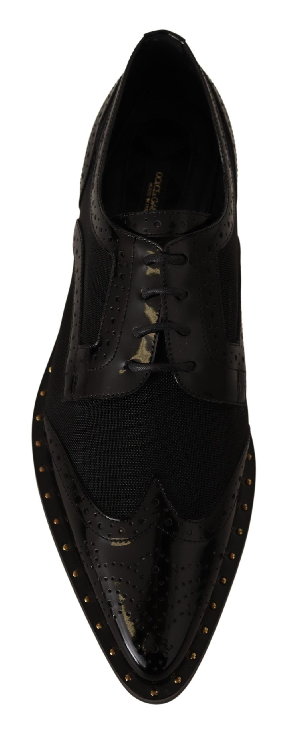 Dolce & Gabbana Black Leather Broques Sheer Wingtip Shoes | Regal Royce