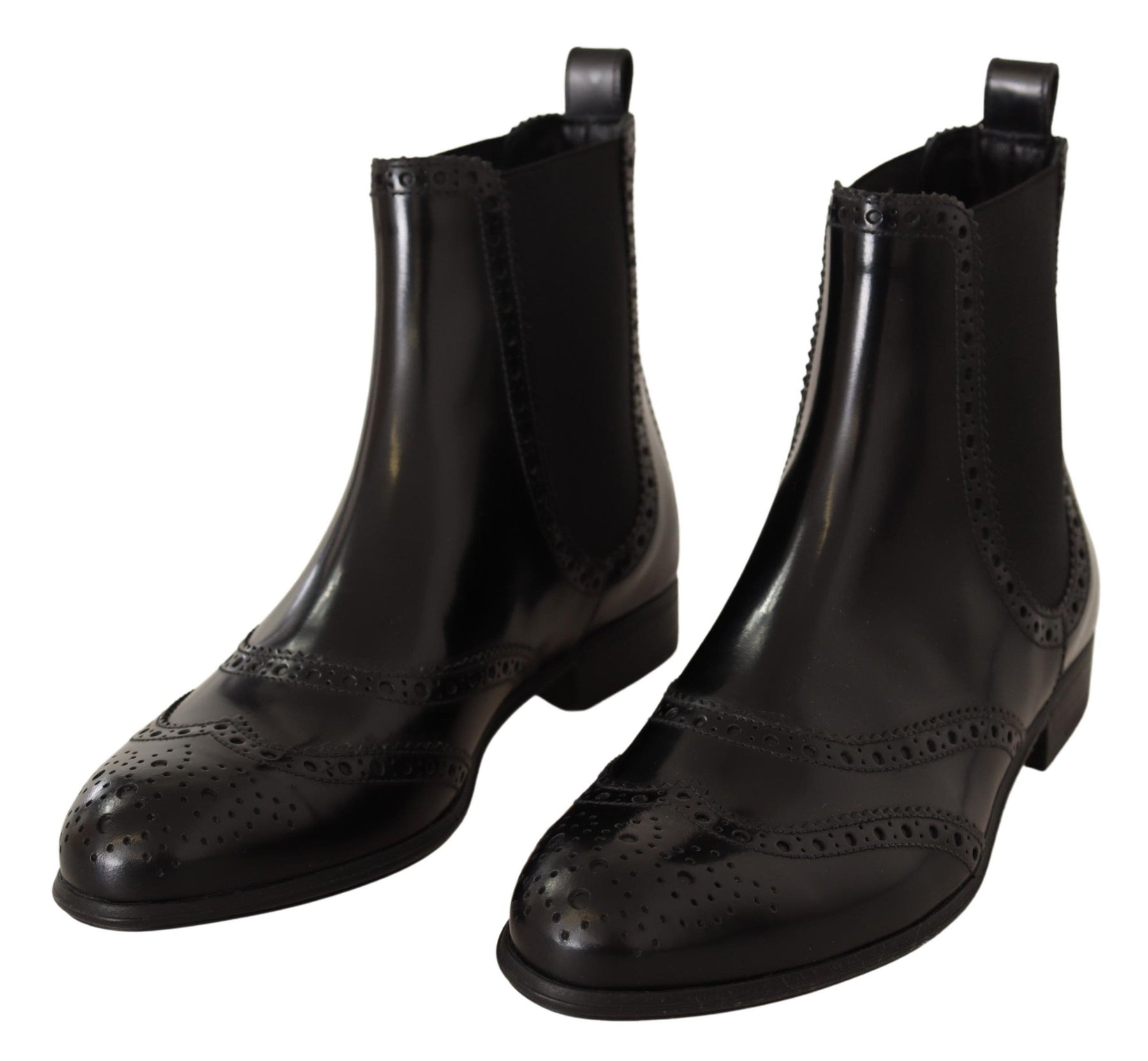 Dolce & Gabbana Black Leather Ankle High Flat Boots Shoes | Regal Royce