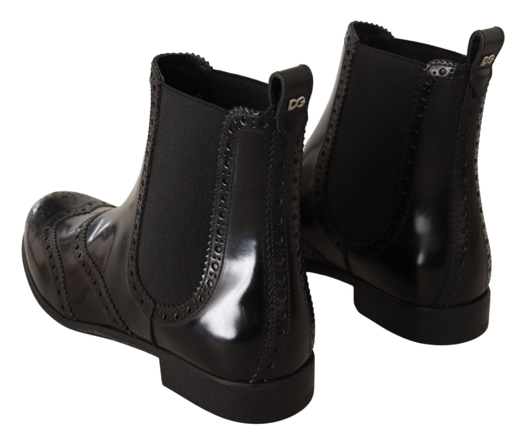 Dolce & Gabbana Black Leather Ankle High Flat Boots Shoes | Regal Royce