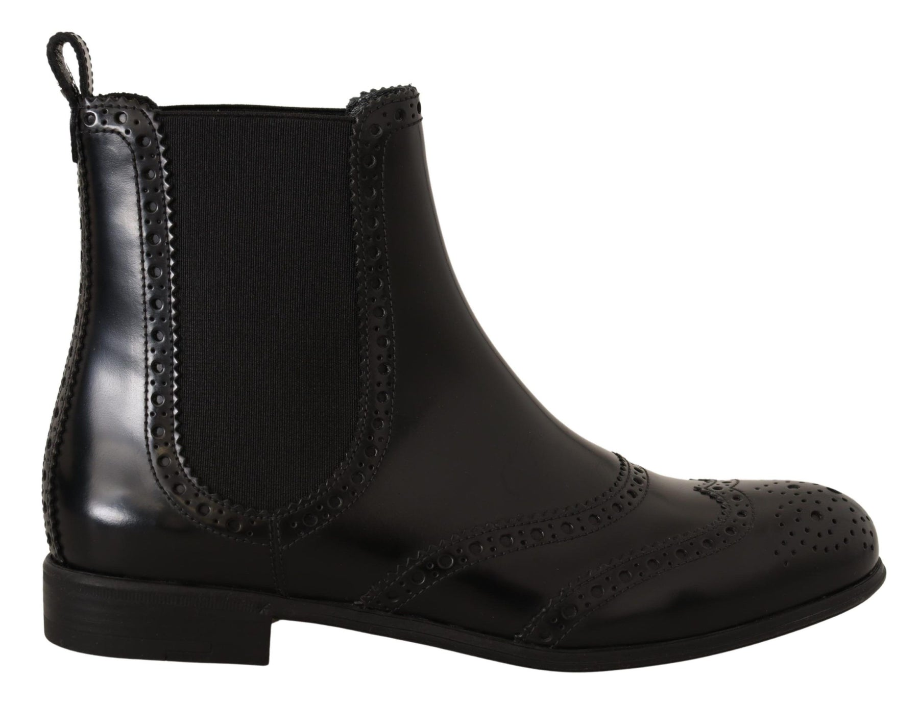 Dolce & Gabbana Black Leather Ankle High Flat Boots Shoes | Regal Royce