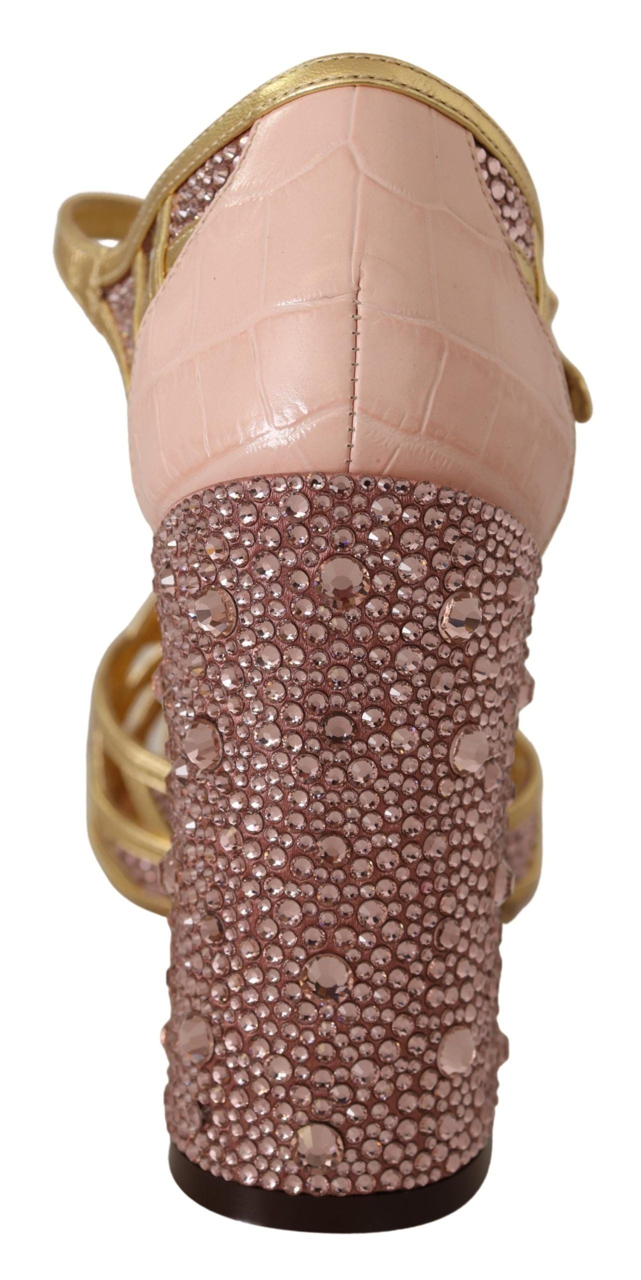 Dolce & Gabbana Pink Gold Leather Crystal Pumps T-strap Shoes | Regal Royce