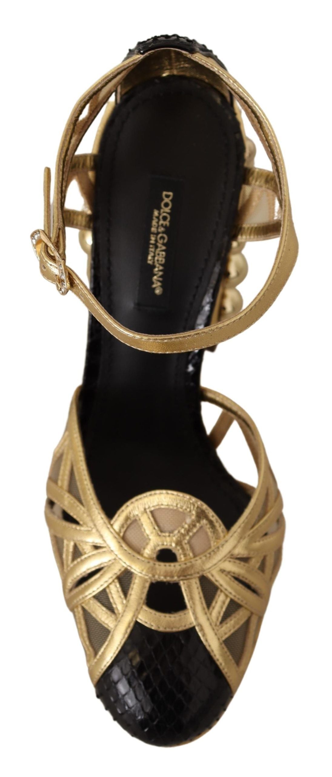 Dolce & Gabbana Black Gold Leather Studded Ankle Straps Shoes | Regal Royce