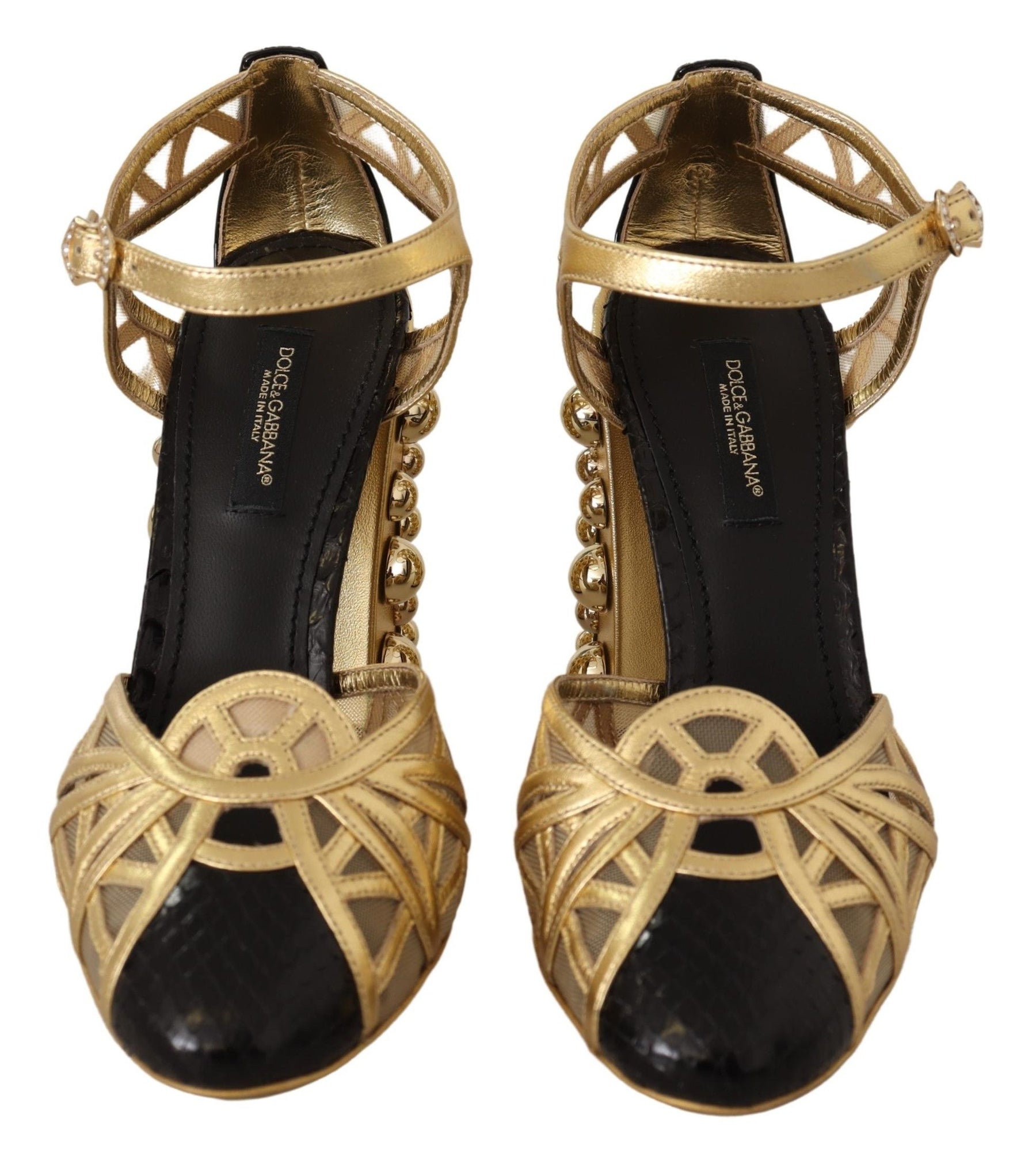 Dolce & Gabbana Black Gold Leather Studded Ankle Straps Shoes | Regal Royce