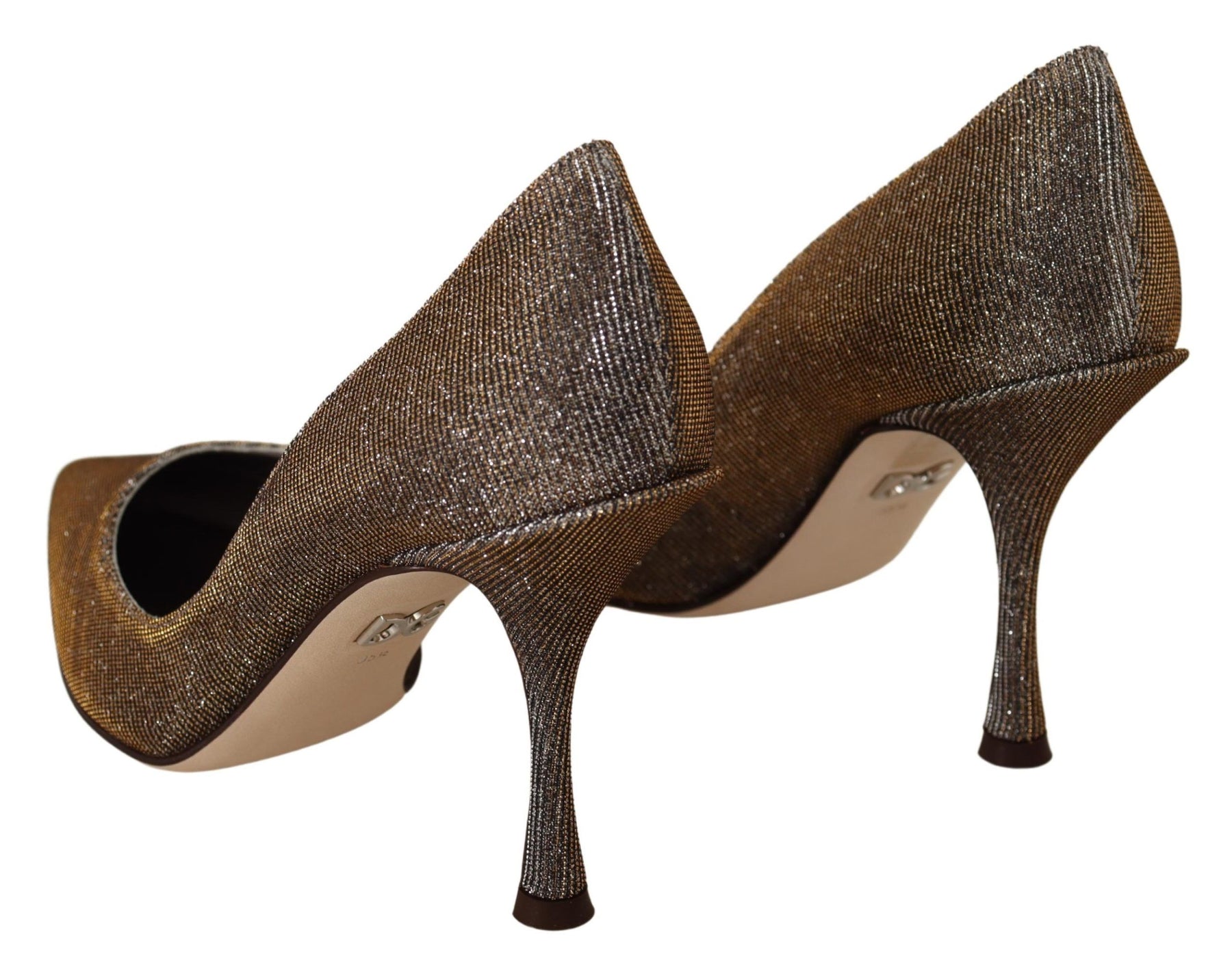 Dolce & Gabbana Gold Silver Fabric Heels Pumps Shoes | Regal Royce