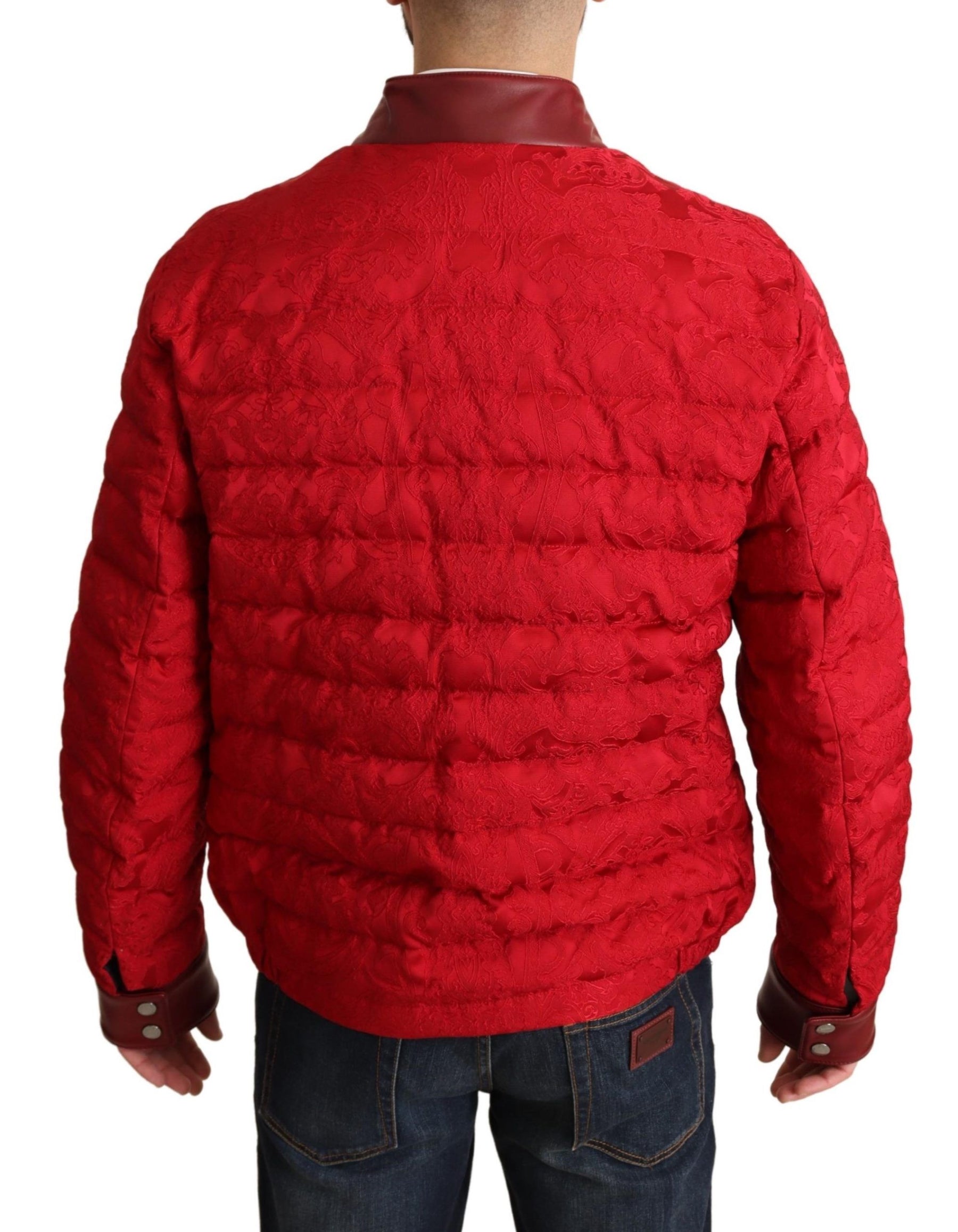 Dolce & Gabbana Red Brocade Bomber Gold Crown Logo Coat Jacket | Regal Royce
