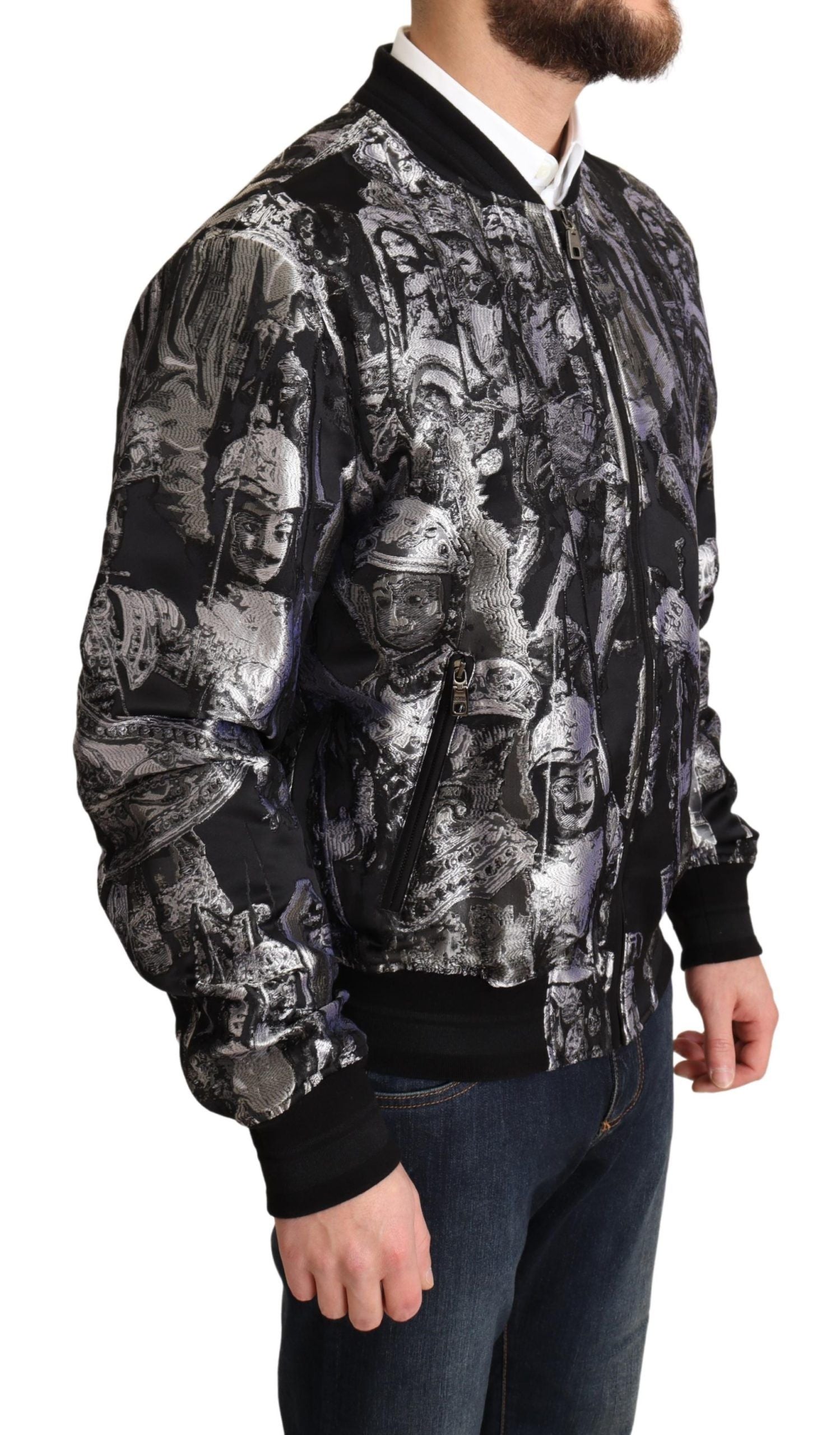 Dolce & Gabbana Black Silver Puppi Motive Bomber Jacket | Regal Royce