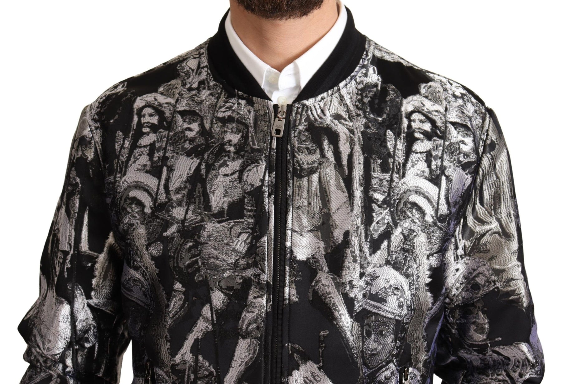 Dolce & Gabbana Black Silver Puppi Motive Bomber Jacket | Regal Royce