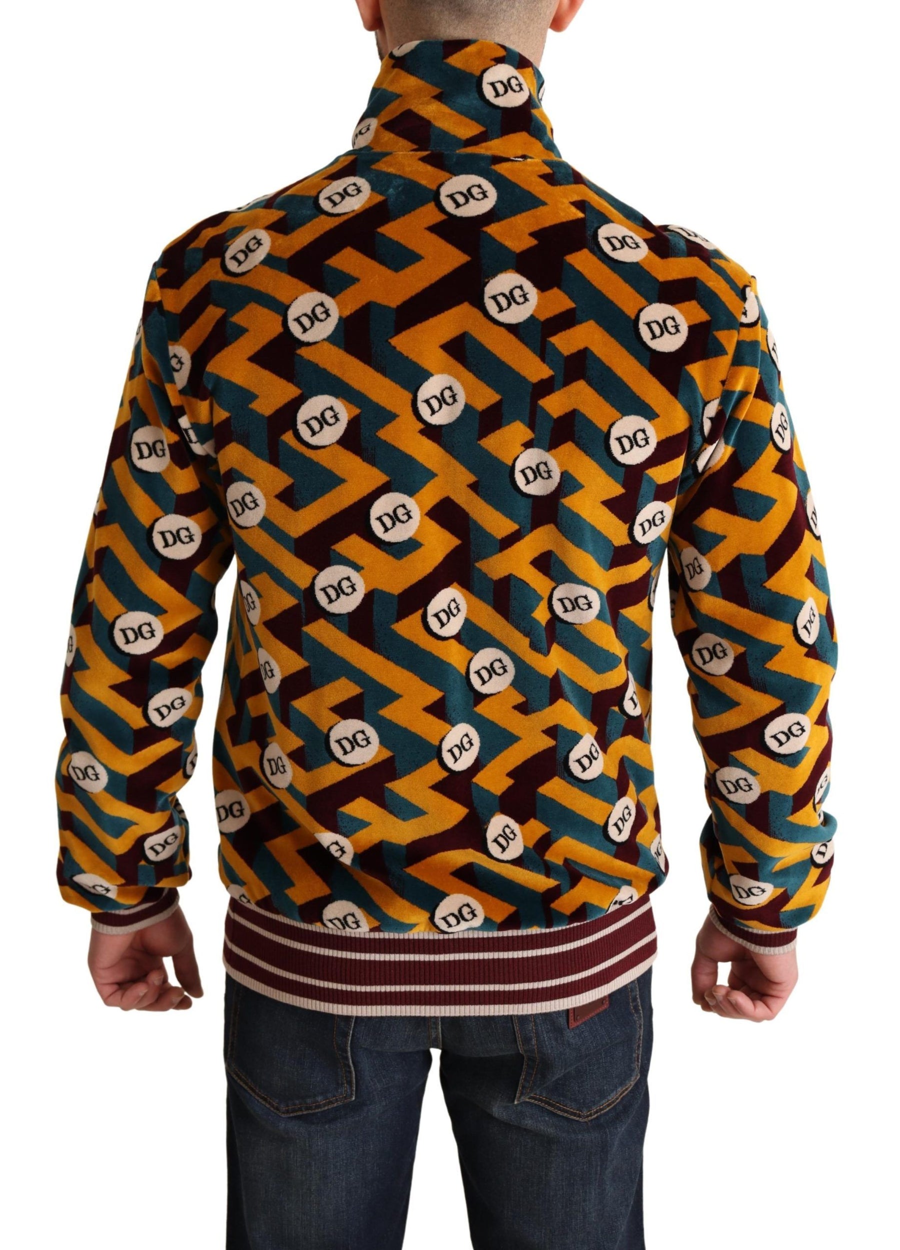 Dolce & Gabbana Multicolor Velvet DG Logo Mens Sweater Jacket | Regal Royce