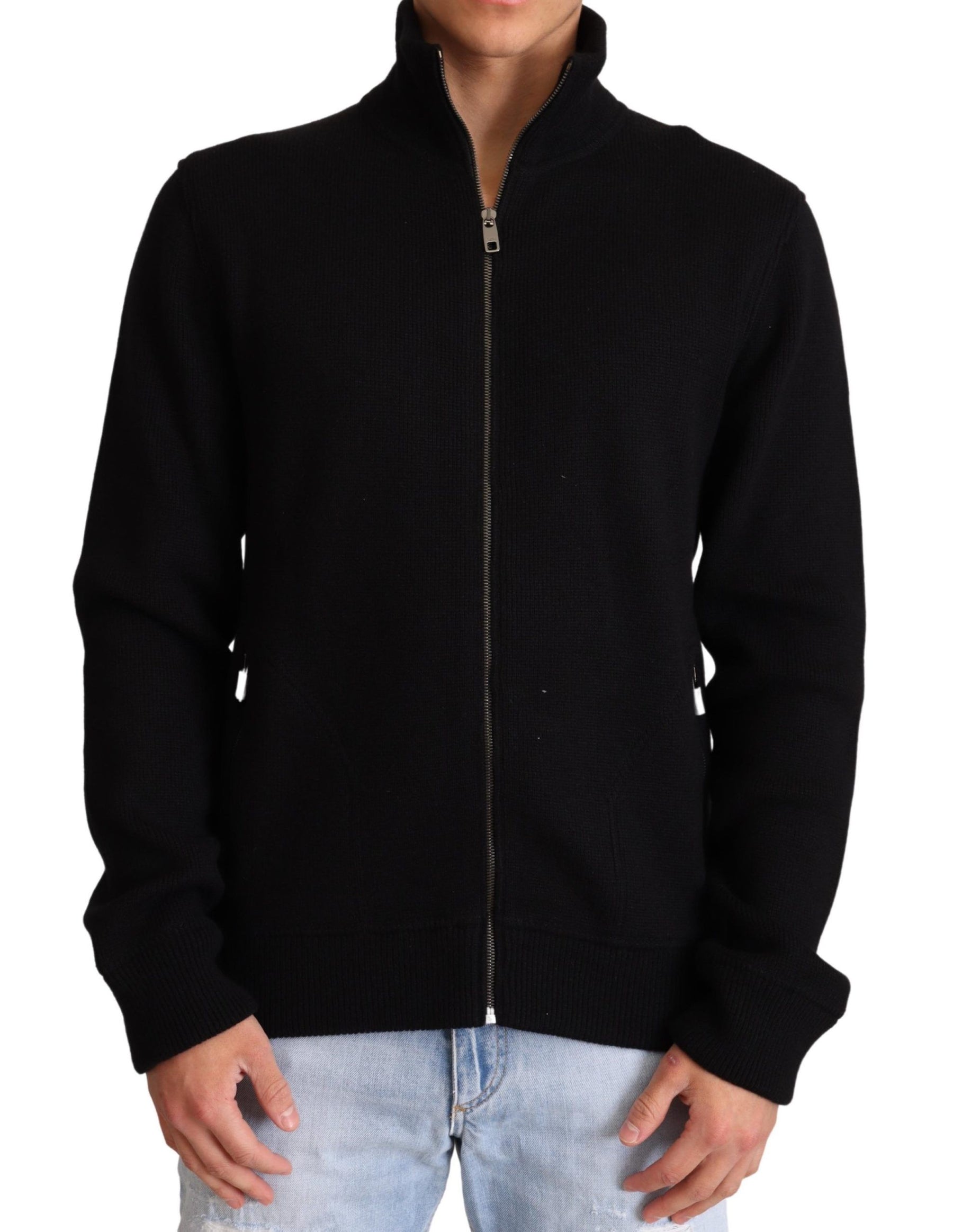 Dolce & Gabbana Black Cashmere Zipper Mens Sweater | Regal Royce